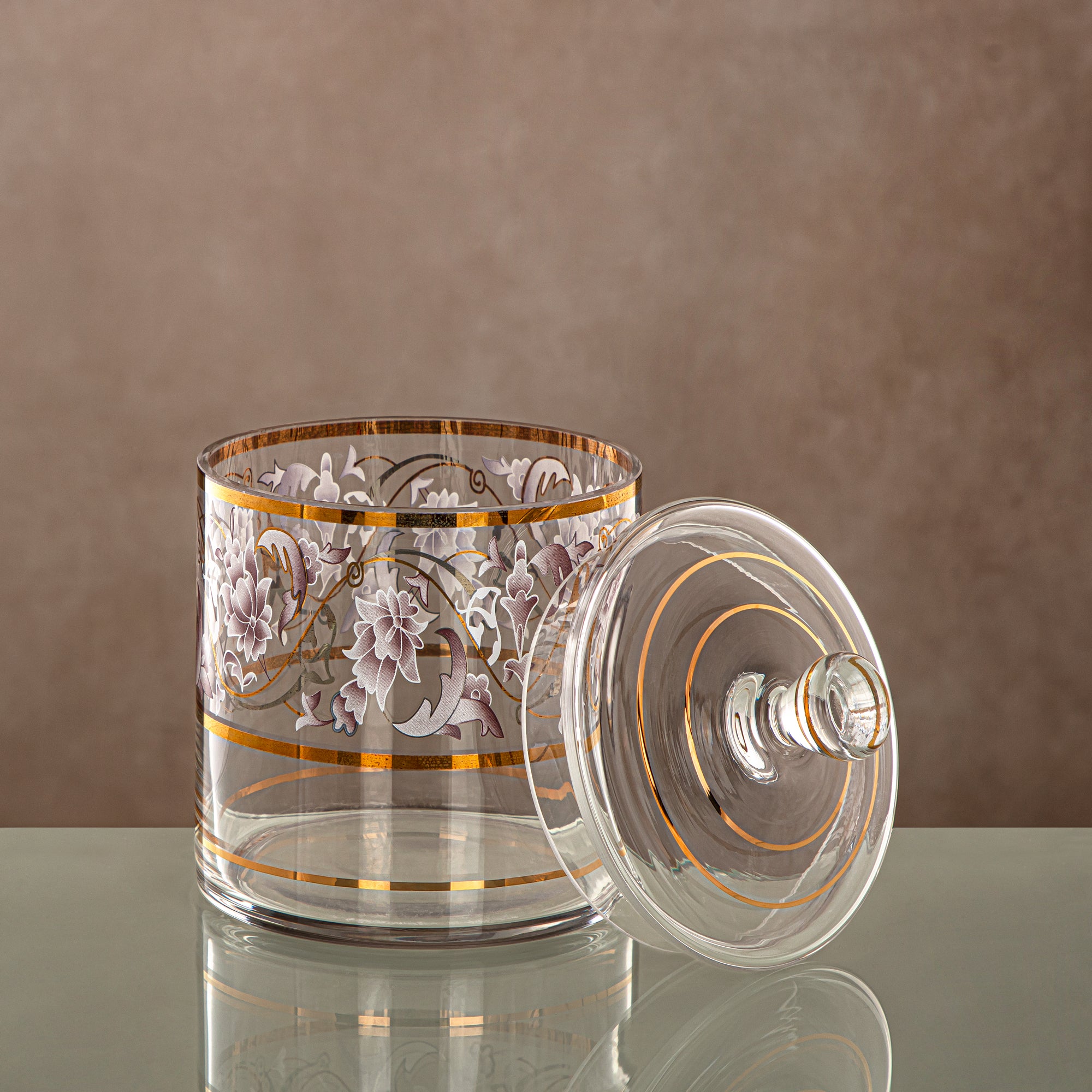 Almarjan Candy Bowl 900ML, Glass, Clear & Golden Pattern (0194T-ZQDL) - Family Gatherings