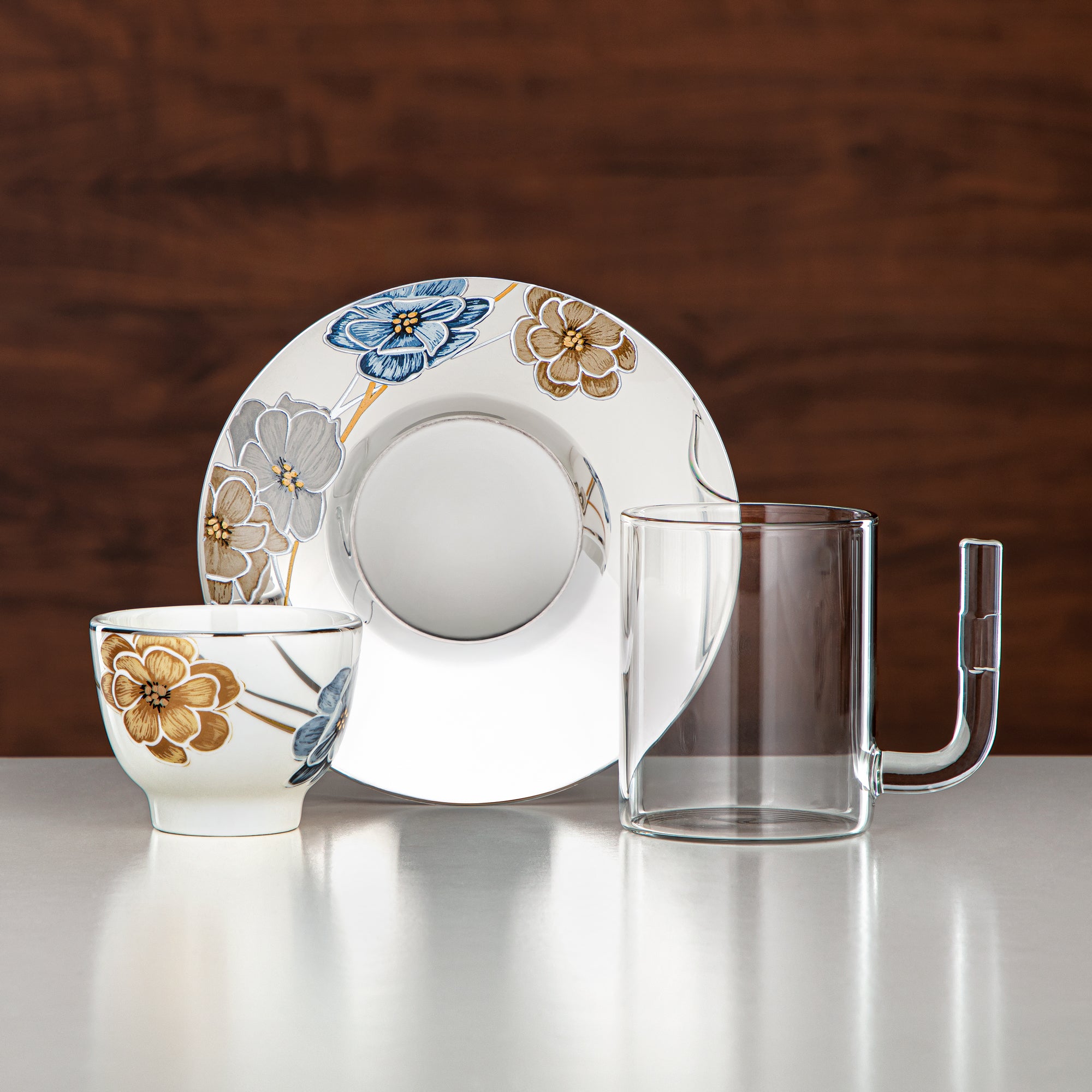 Almarjan Vacuum Flask Set 20 Pieces | Matt Silver & Matt Gold 1L + 1L (GOK-S-MS-MG + 18PCS-12256-2) – Elegant Serving | Gatherings, Special Occasions, Ramadan, Eid