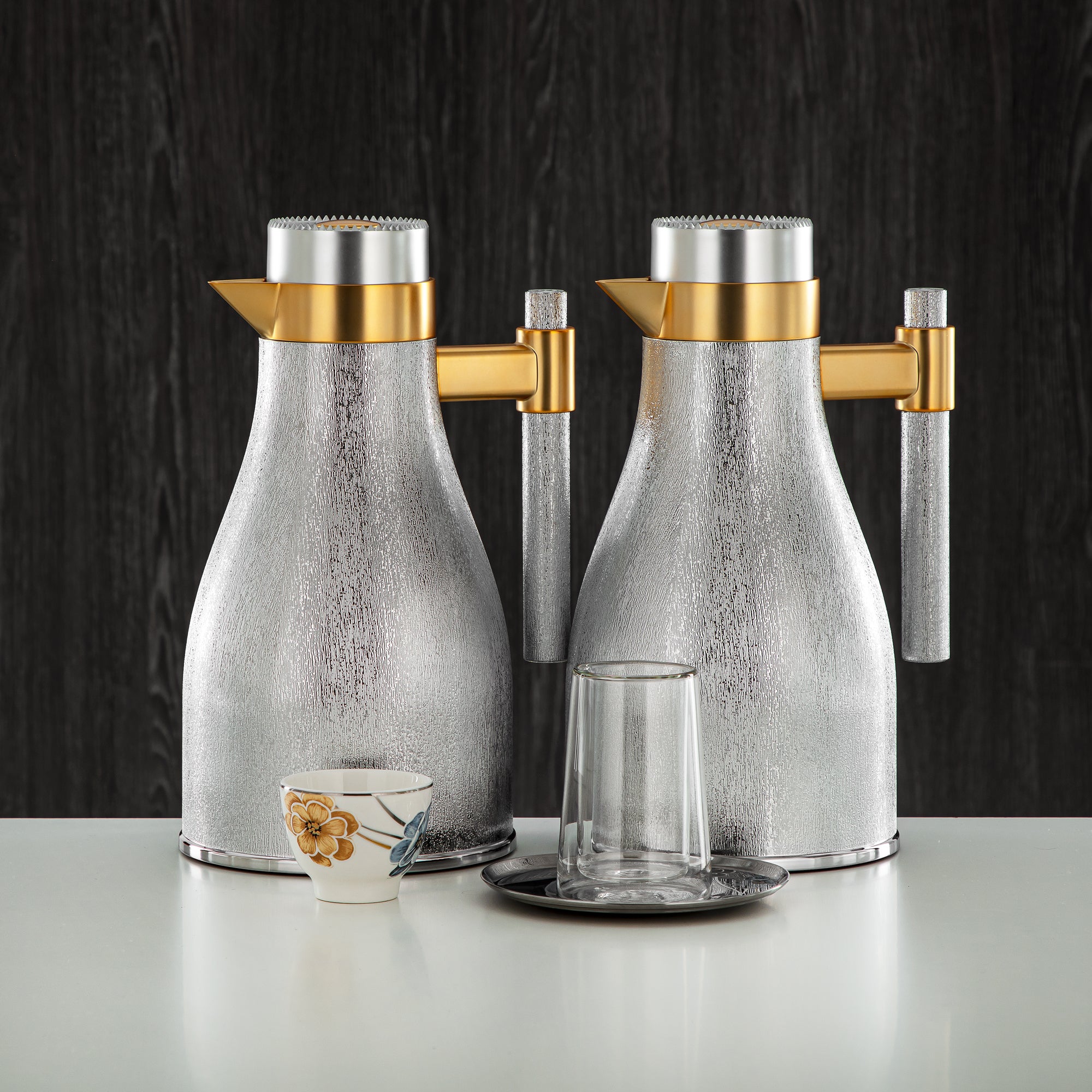 Almarjan Vacuum Flask Set 20 Pieces | Matt Silver & Matt Gold 1L + 1L (GOK-S-MS-MG + 18PCS-12256-3) – Elegant Serving | Gatherings, Special Occasions, Ramadan, Eid
