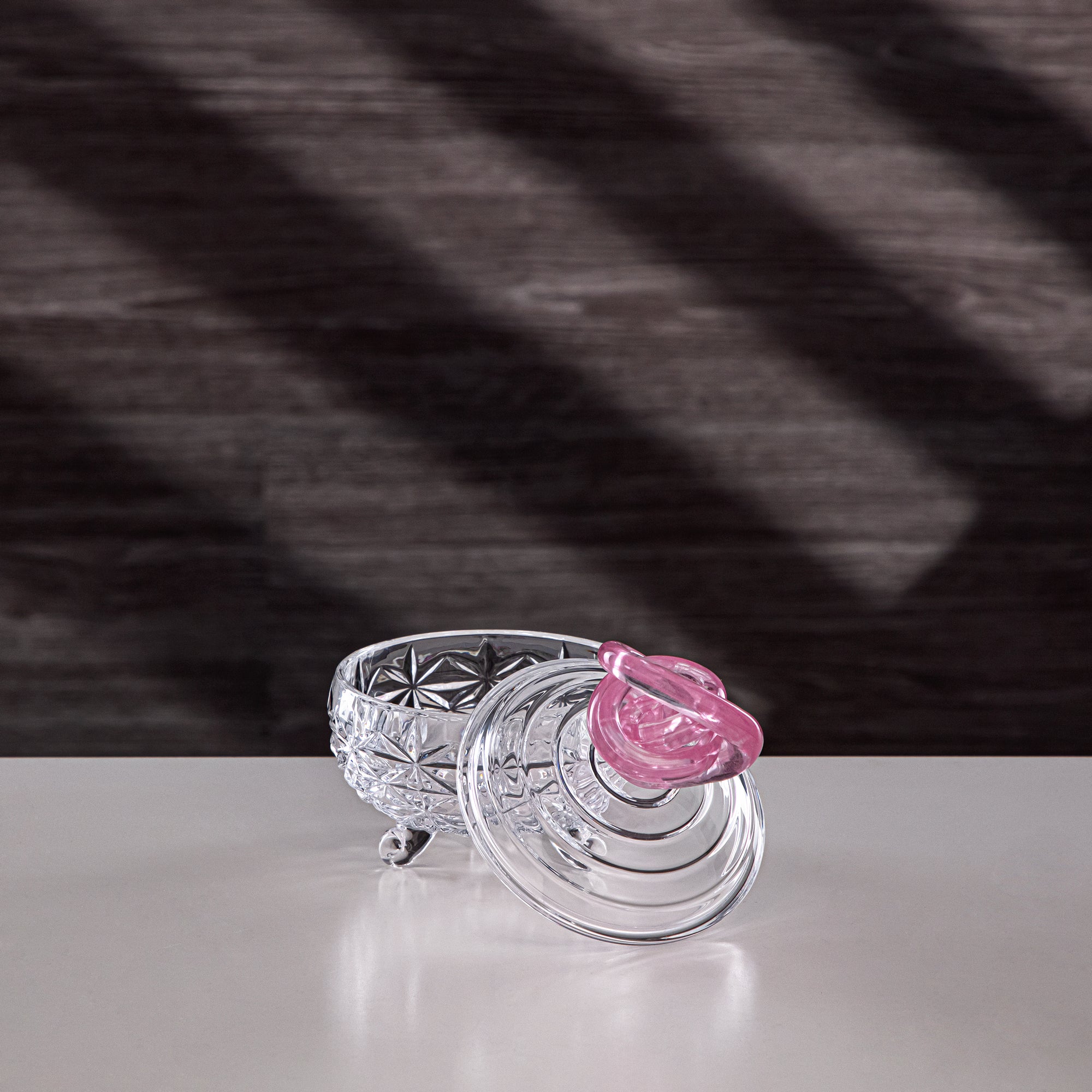 Almarjan Sugar Bowl 10cm Glass Clear with Pink Knot