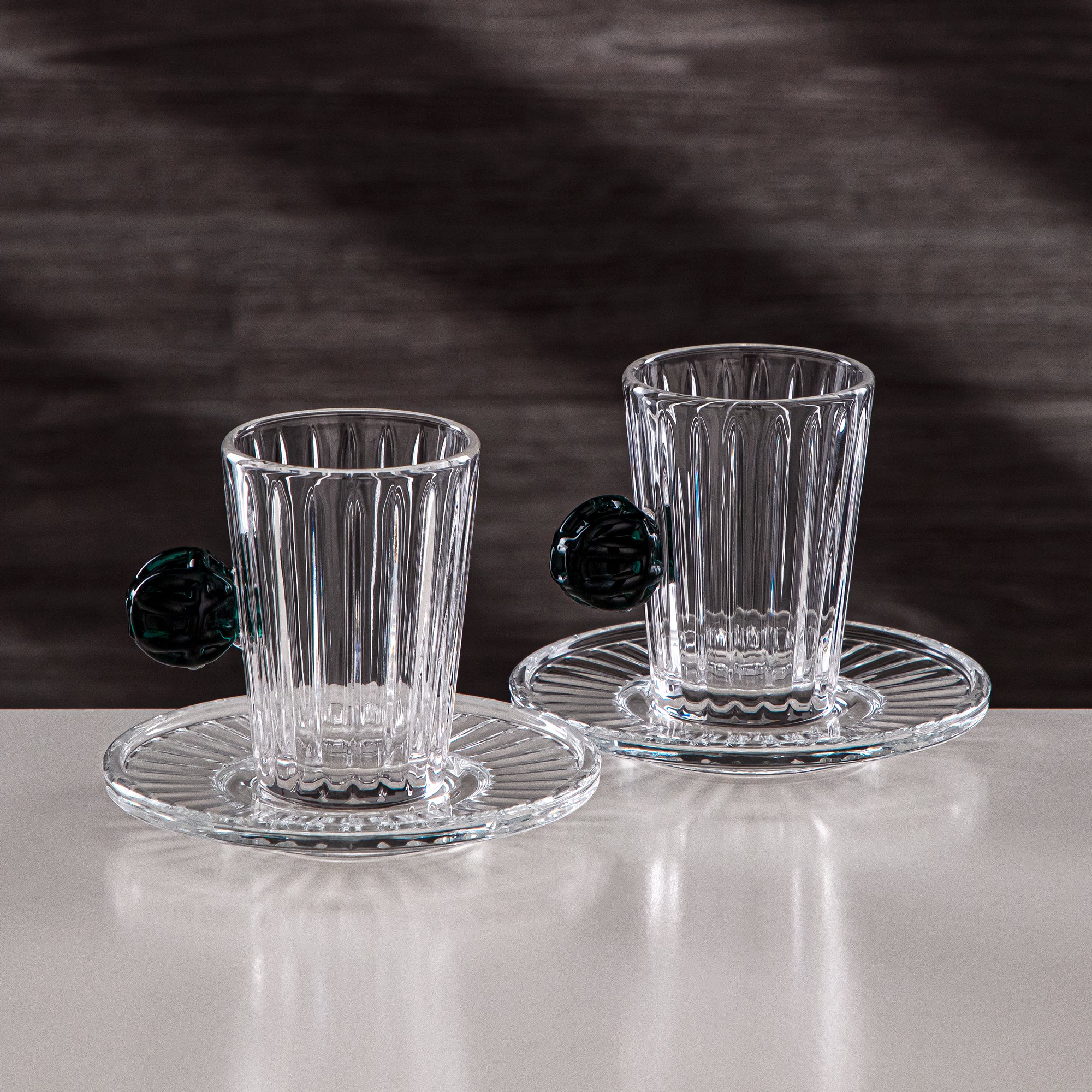 Almarjan Tea Cup & Saucer Clear with Turquoise Knot