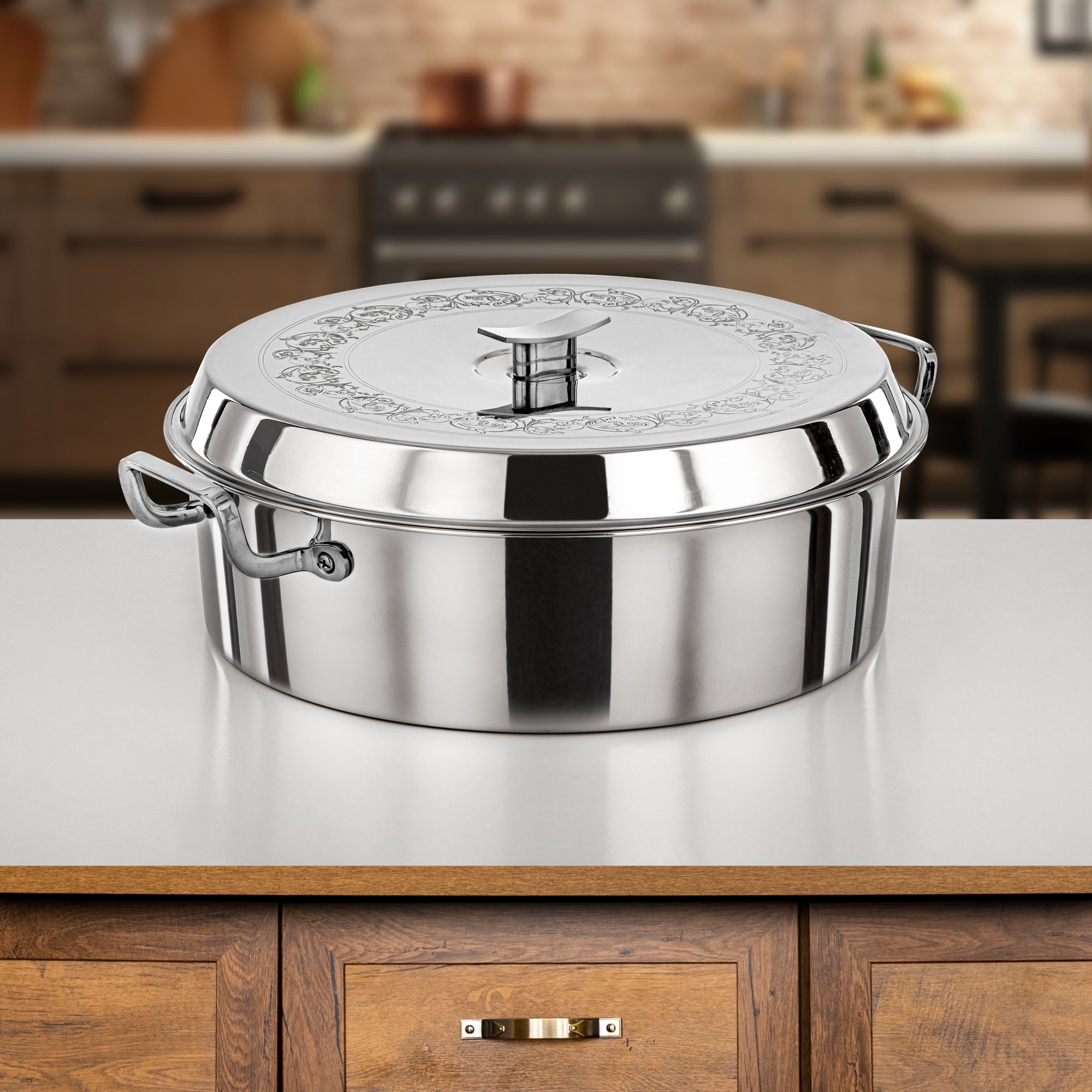 طقم حرارات المرجان ستانلس ستيل فضي بغطاء محفور قطعتان 4800مل و6000مل (H25P9) – مجموعة بدر | أدوات تقديم فاخرة