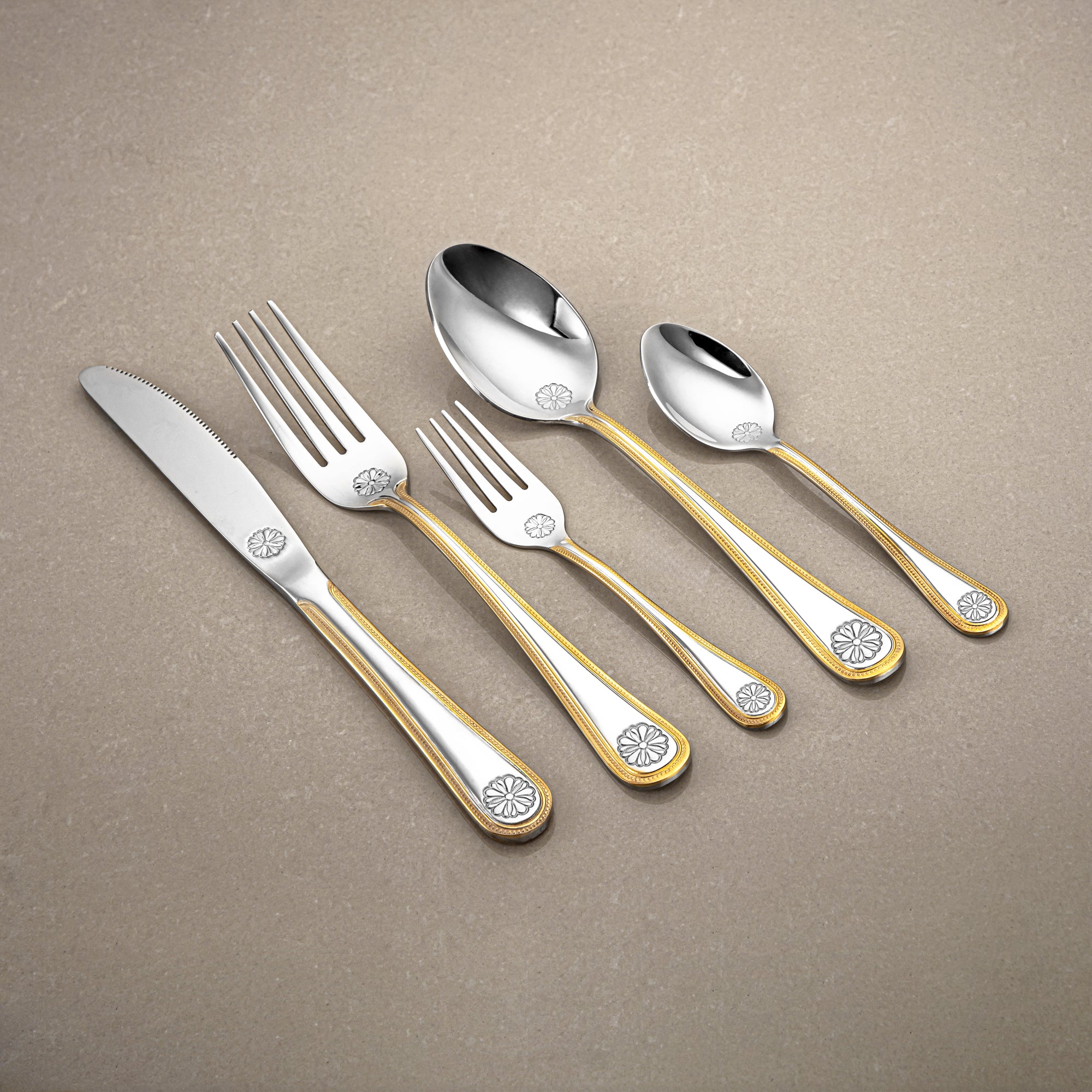 Almarjan Cutlery Set 72 Pieces, Stainless Steel, Leather Case, Silver & Gold (CUT0010343) Elegant Cutlery Set