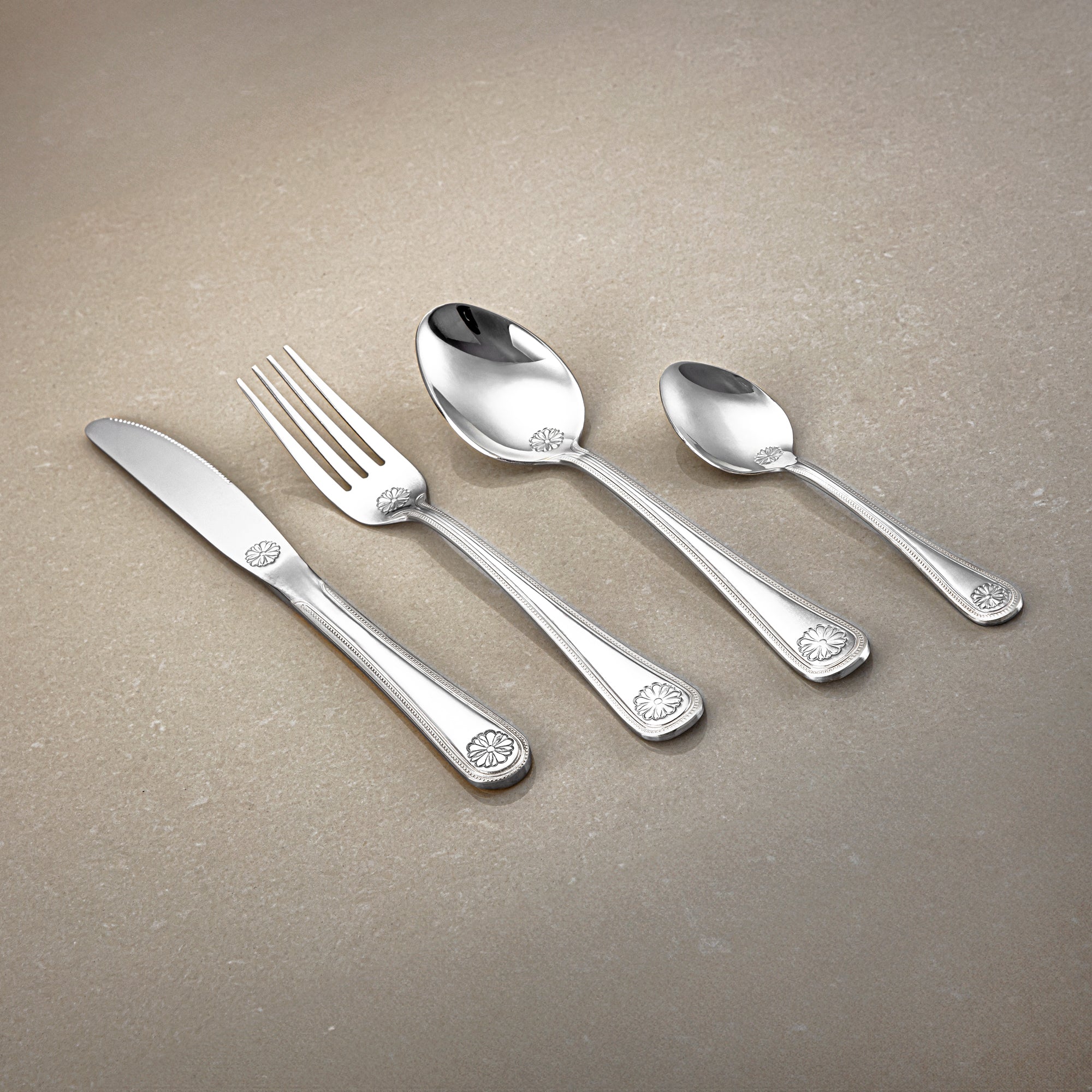 Almarjan Cutlery Set 24 Pieces, Stainless Steel, With Stand, Silver (CUT0010349) Elegant Cutlery Set