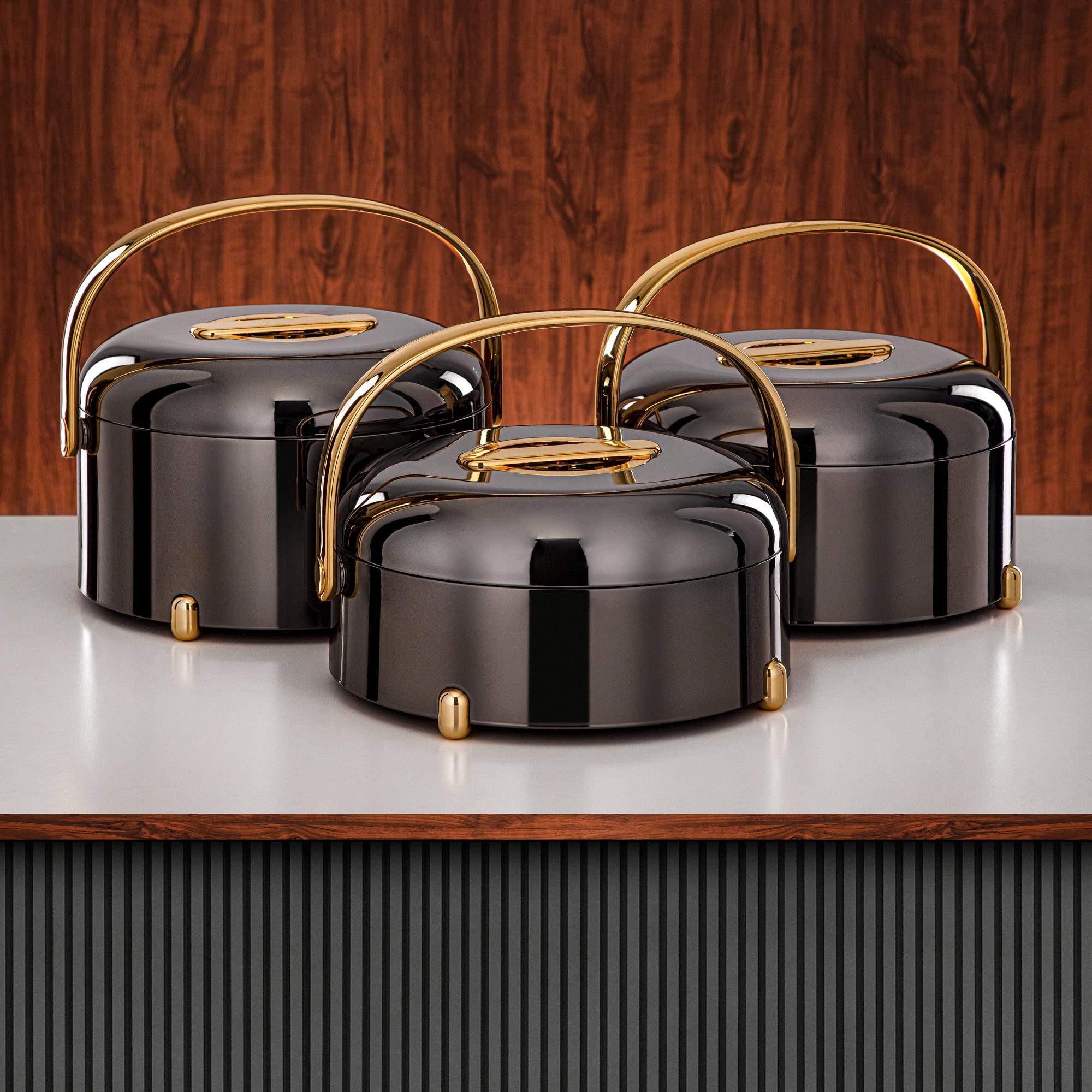 Almarjan Hot Pot 3-Piece Set gun black & gold (EM-250/350/450 GBL/G)