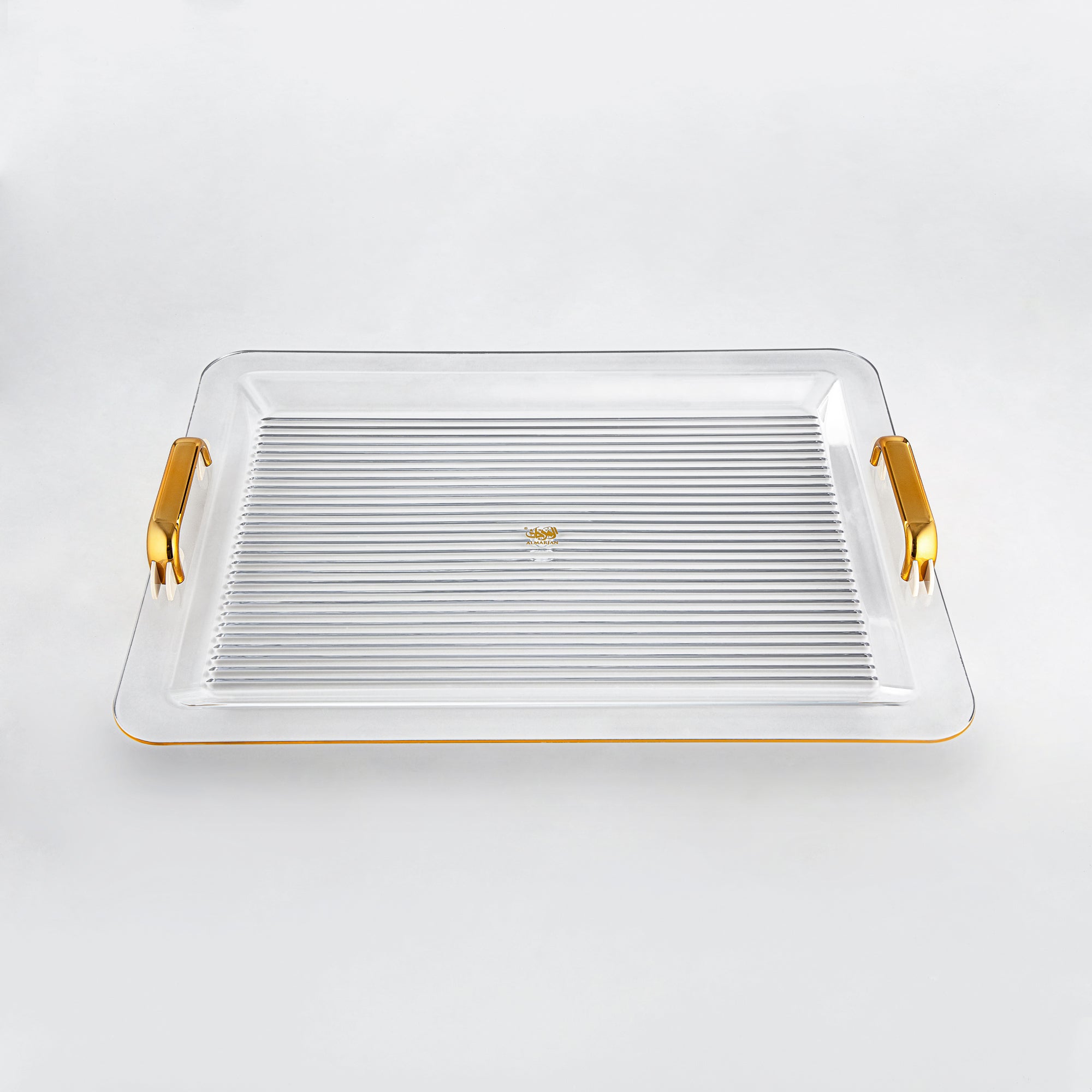 Almarjan Serving Tray 55CM, Acrylic, Gold & Ivory Handle (FB06-550 IV/G) Ramadan Serveware
