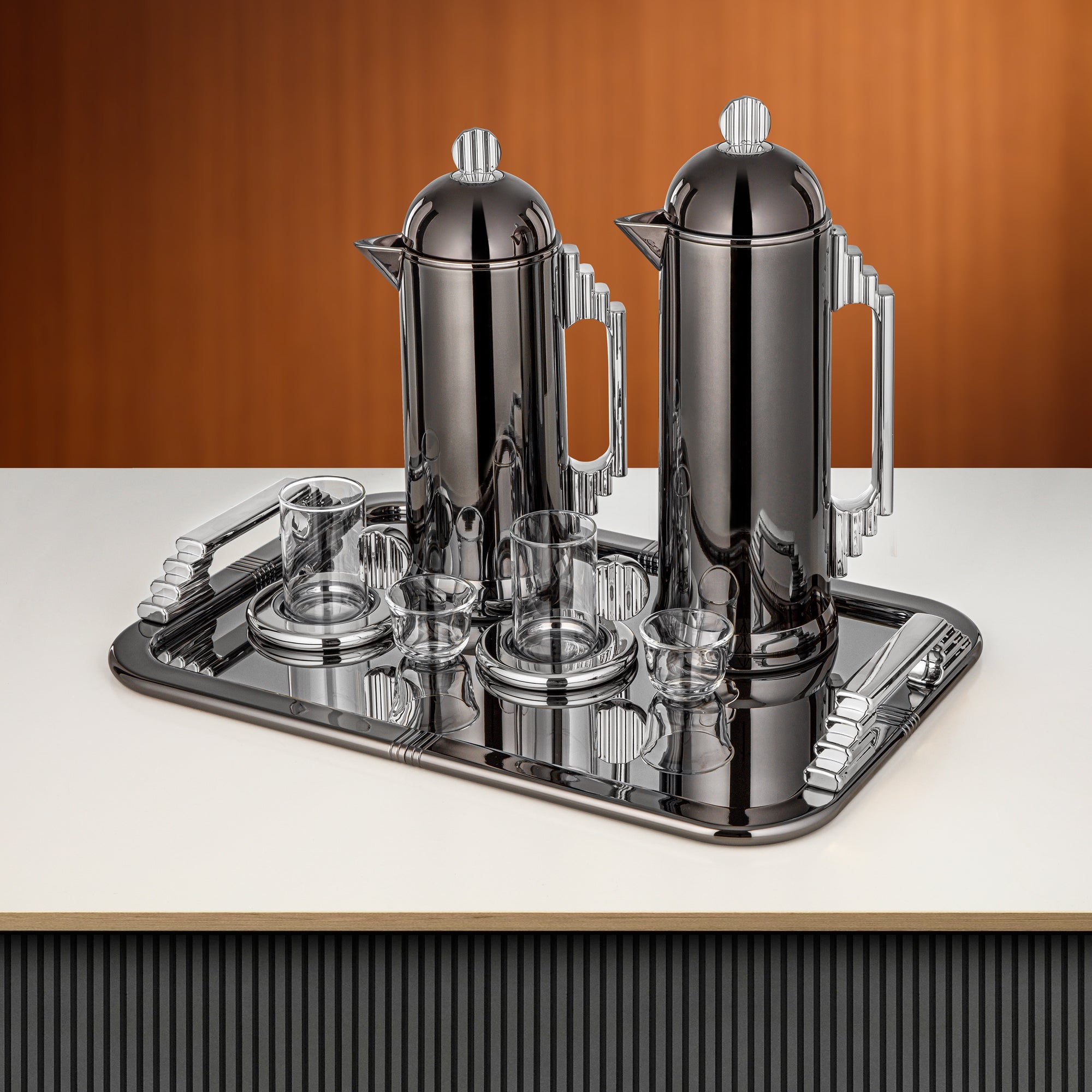 Almarjan Tea & Coffee Set 21 Pieces Gun Black & Silver