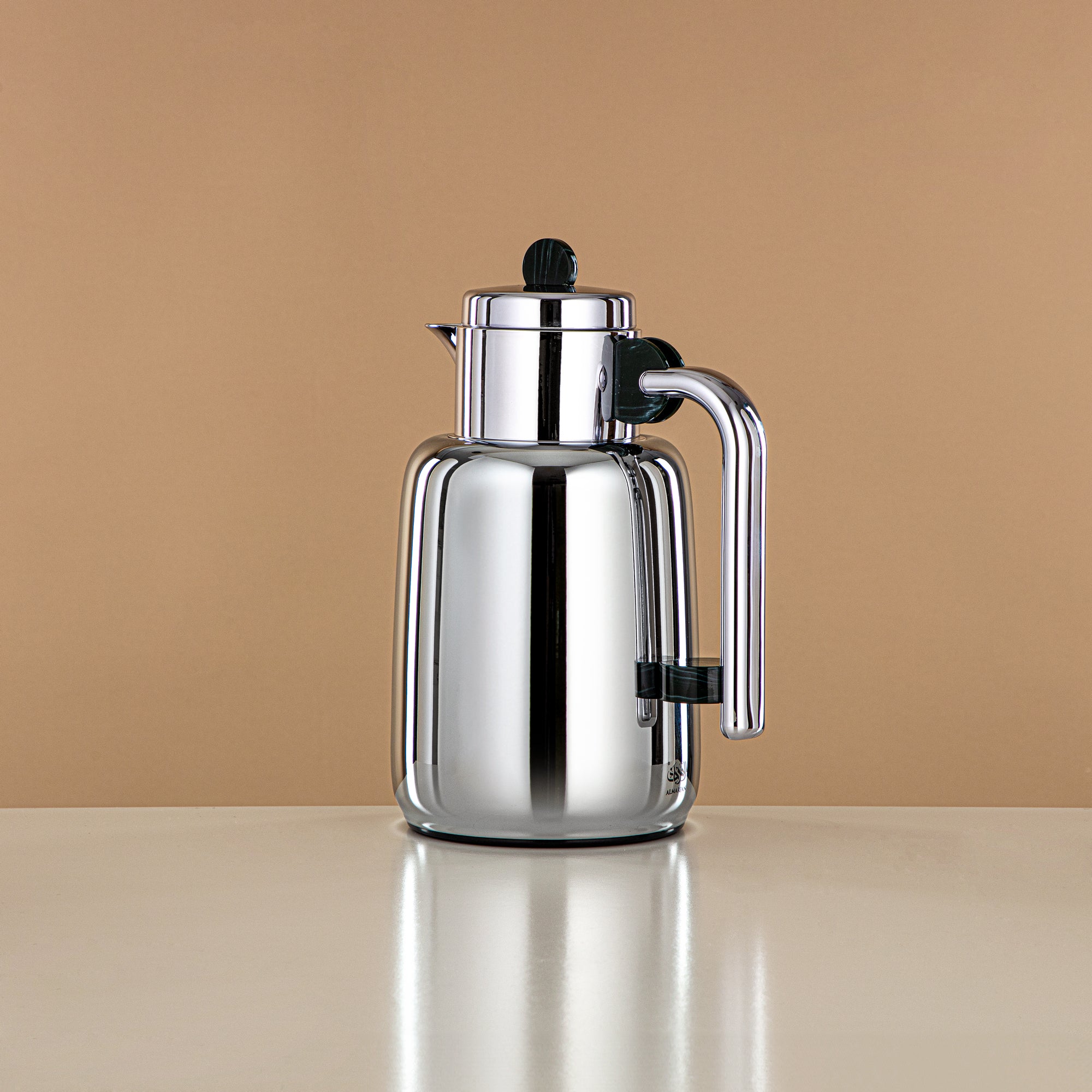 Almarjan Vacuum Flask Set - 0.7L + 1L, Silver & Black/Green Marble (FG808-070/100 GM/C) - For Serving Tea & Coffee