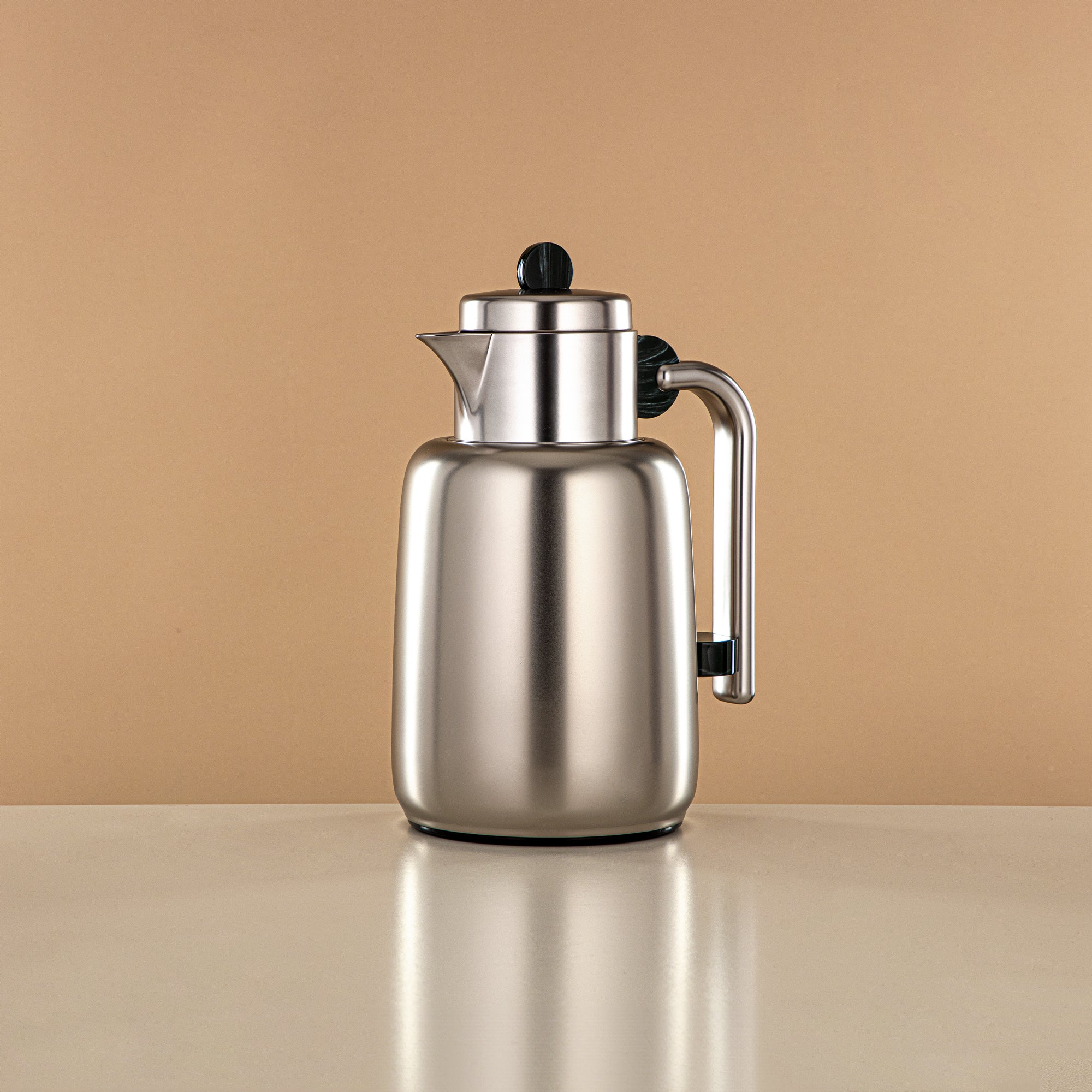 Almarjan Vacuum Flask Set - 0.7L + 1L, Matt Silver & Black/Green Marble (FG808-070/100 GM/MC) - For Serving Tea & Coffee