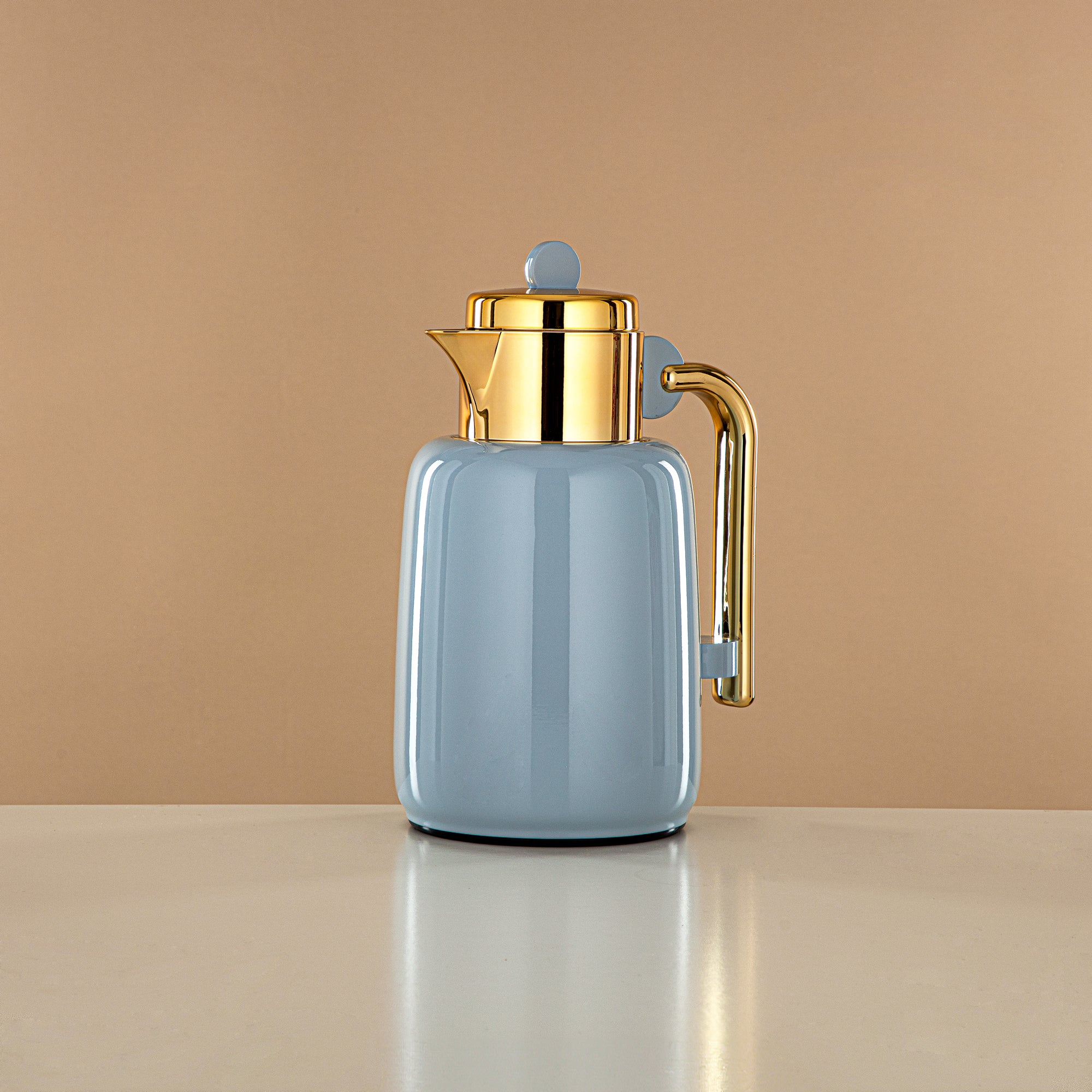 Almarjan Vacuum Flask Set - 0.7L + 1L, Baby Blue & Gold (FG808-070/100 HB/G) - For Serving Tea & Coffee