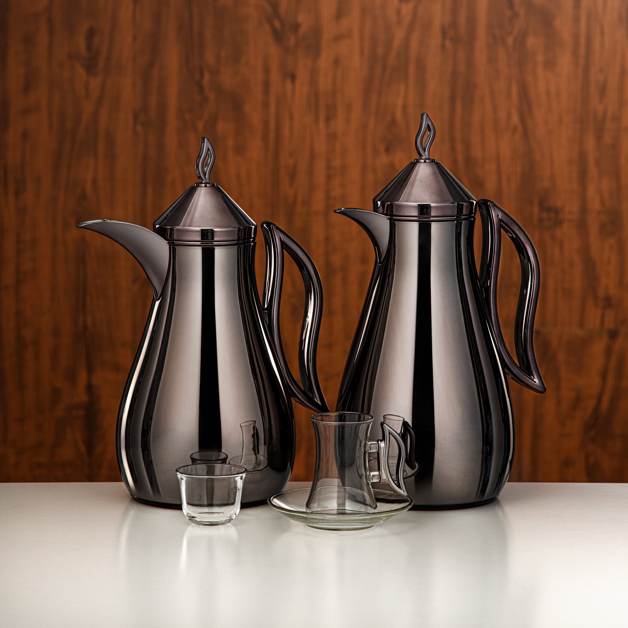 Almarjan Vacuum Flask Set Gun Black Finish 21 Pieces (0.7L + 1L) (FG811-21 ALLGBL) – Elegant Serving | Ramadan & Gatherings