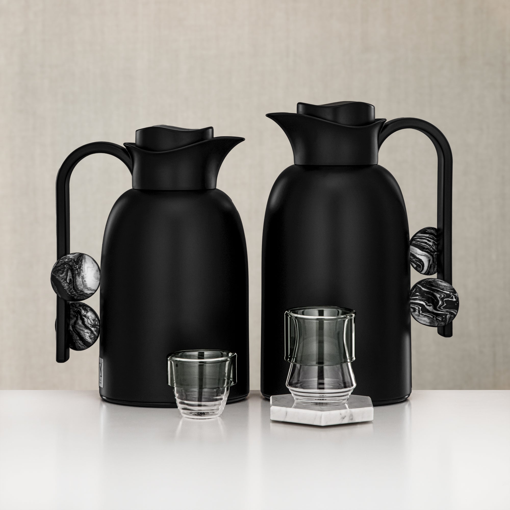 Almarjan Vacuum Flask & Tea Set 20 Pieces Matt Black Marble