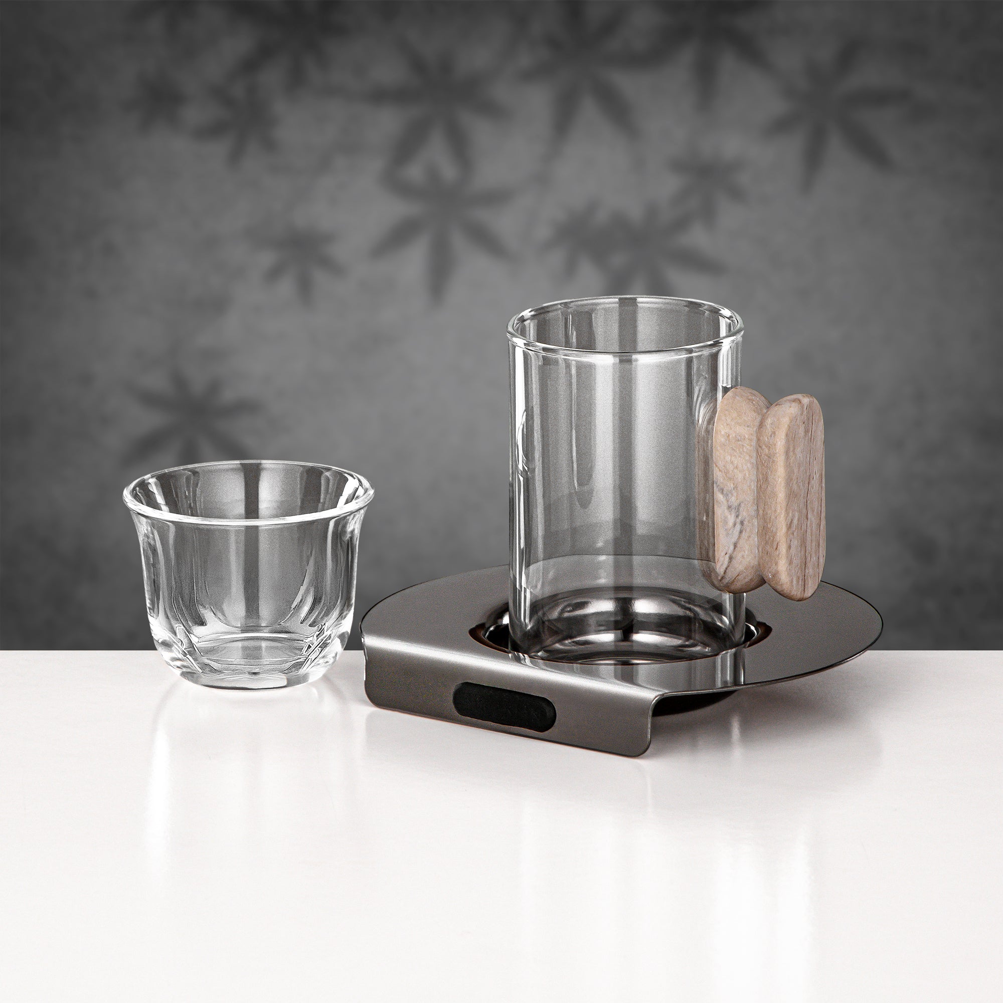 Almarjan 21 Pieces Tea & Coffee Set, Gun Black & Travertine Marble