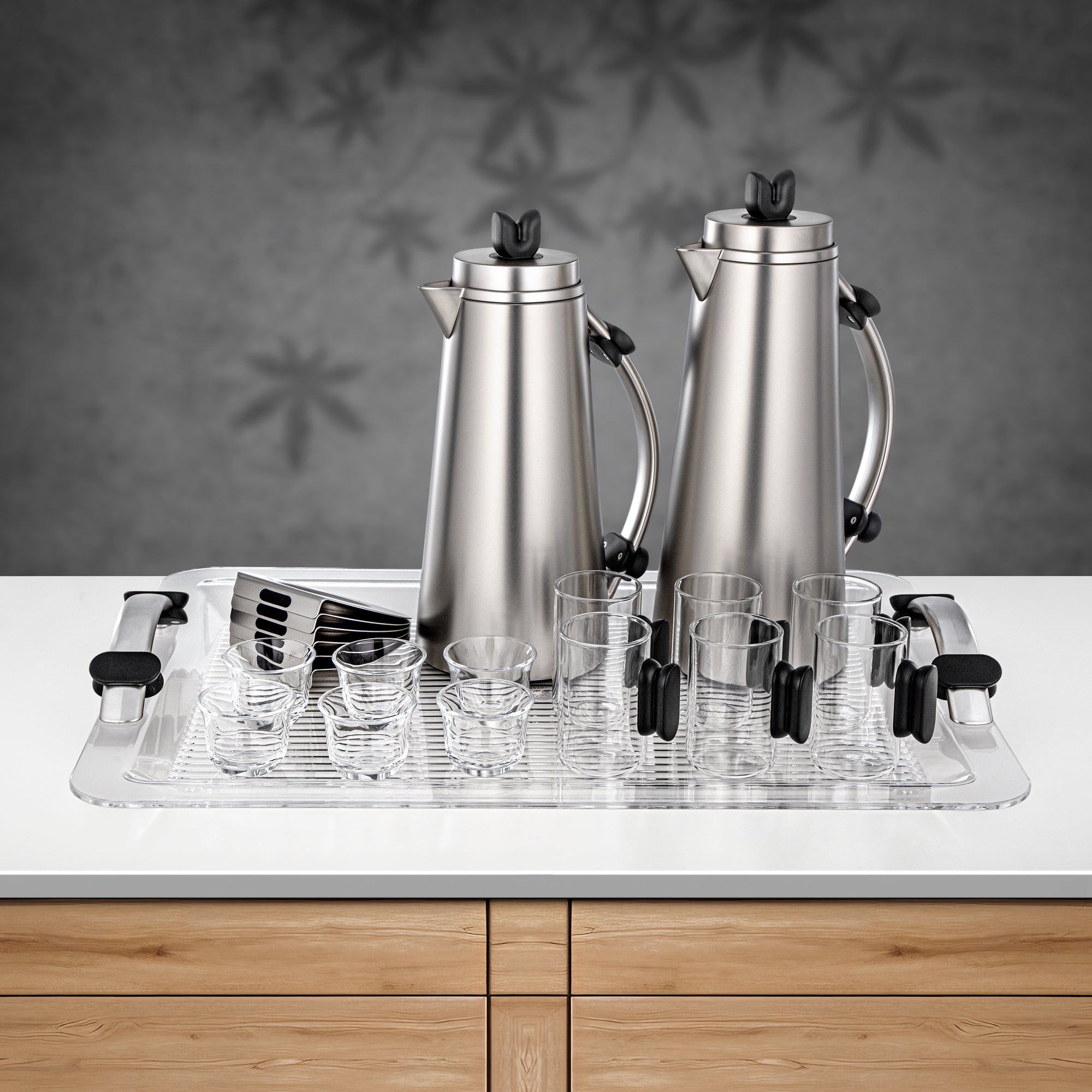 Almarjan 21 Pieces Tea & Coffee Set, Matt Nickel & Black