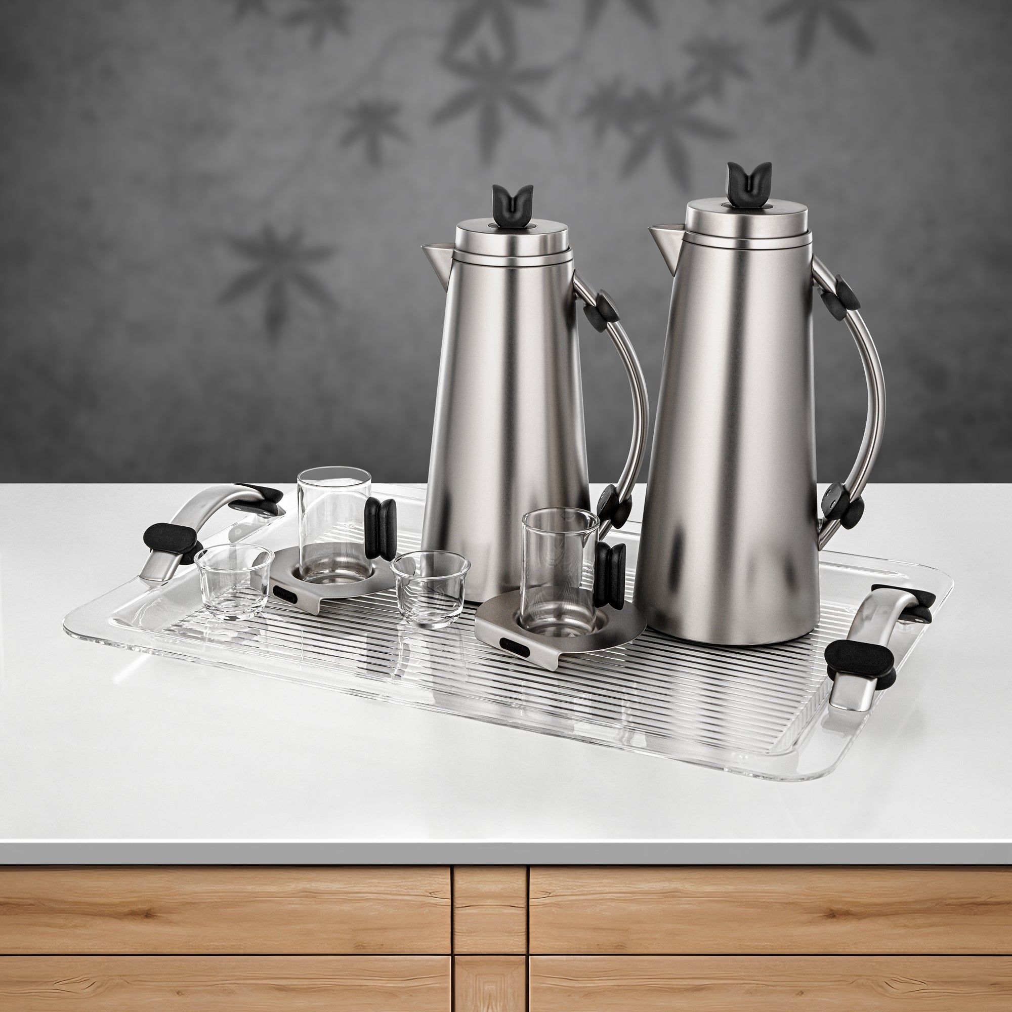 Almarjan 21 Pieces Tea & Coffee Set, Matt Nickel & Black