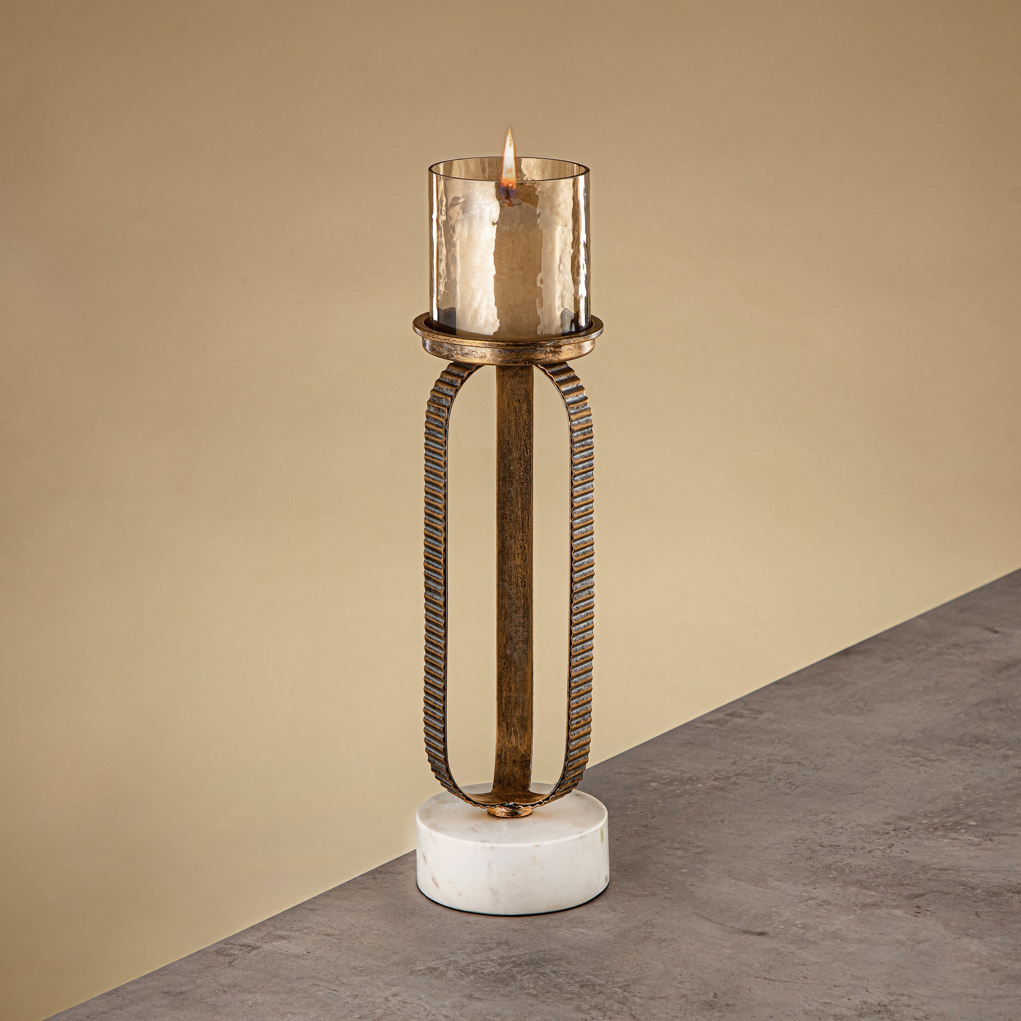 Almarjan Pillar Candle Holder 39cm Champagne Gold