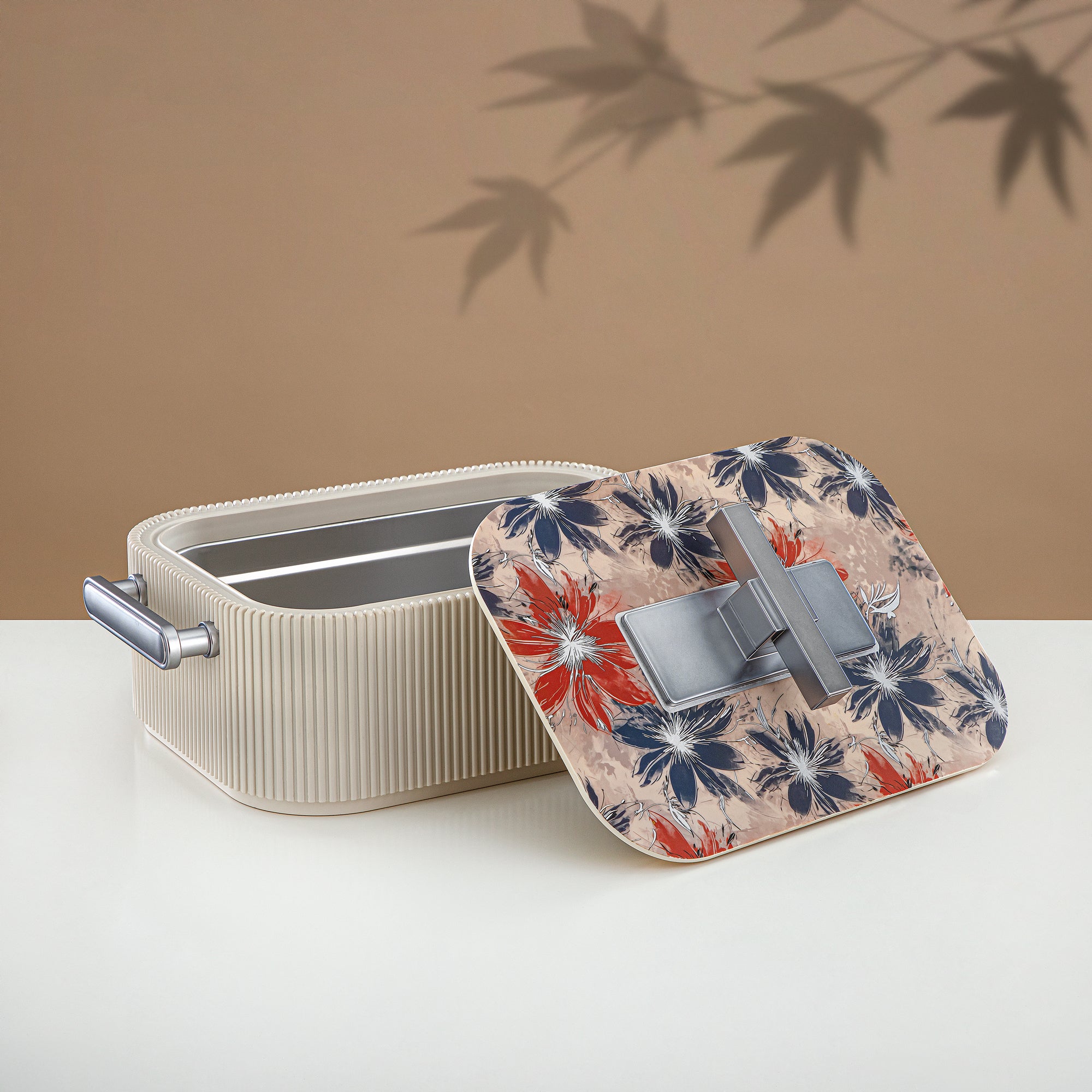 حرارات المرجان سعة ABS، 4000 مل، بيج مزهر وفضي مطفي (HP06-400SP-AZ05S) - تقديم أنيق