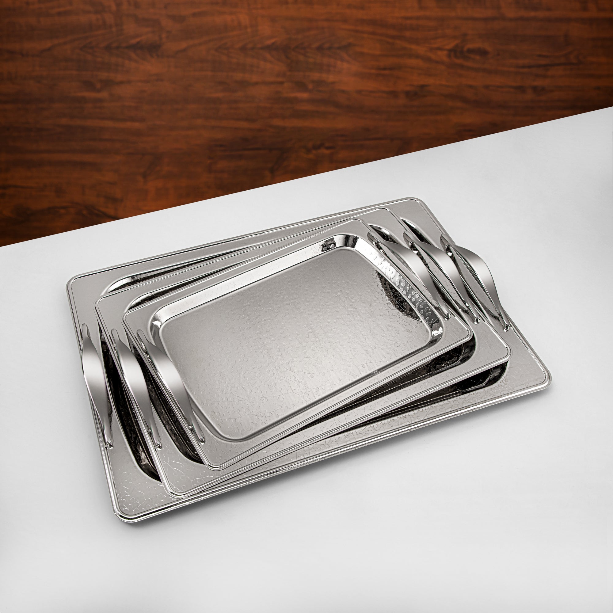 Almarjan 3 Pieces Serving Tray Set Silver - HT2411002