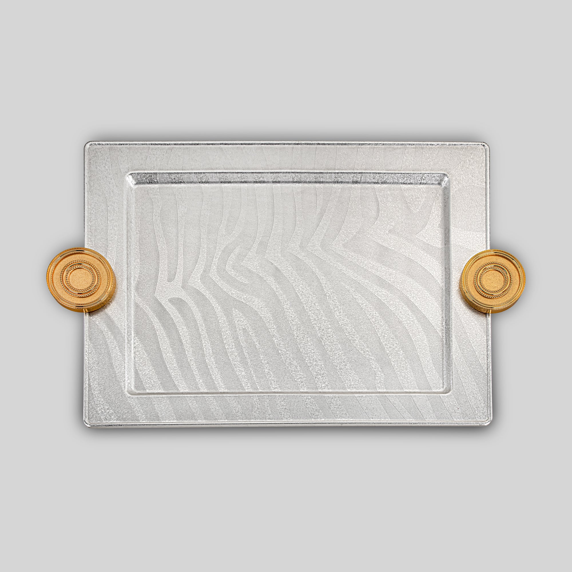 صينية تقديم المرجان 59 سم فضي وذهبي بتصميم متشقق