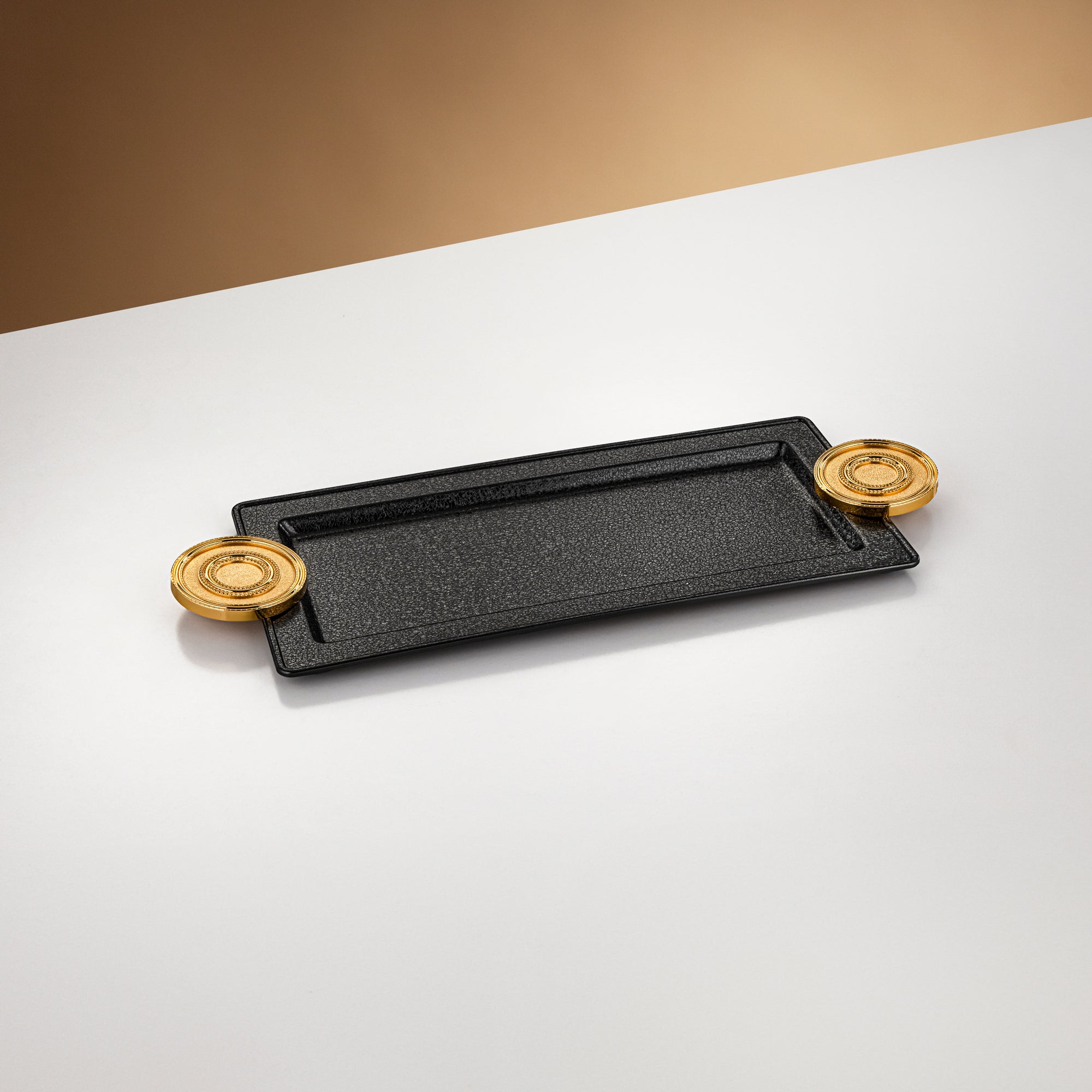 صينية تقديم المرجان 50 سم أسود وذهبي بتصميم متشقق