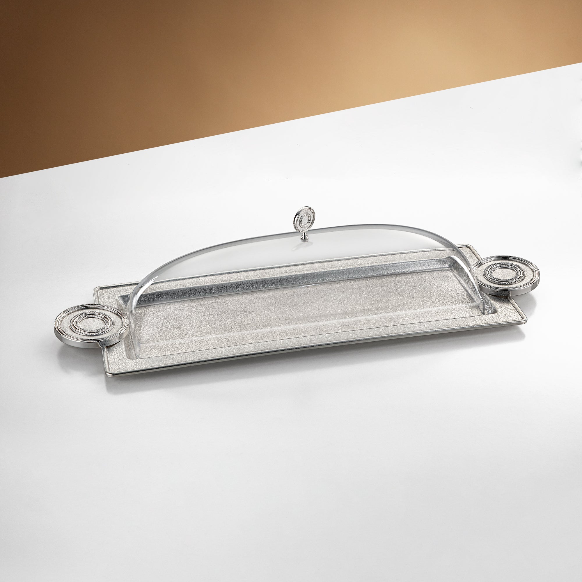 صينية تقديم المرجان مع غطاء 56 سم فضي بتصميم متشقق