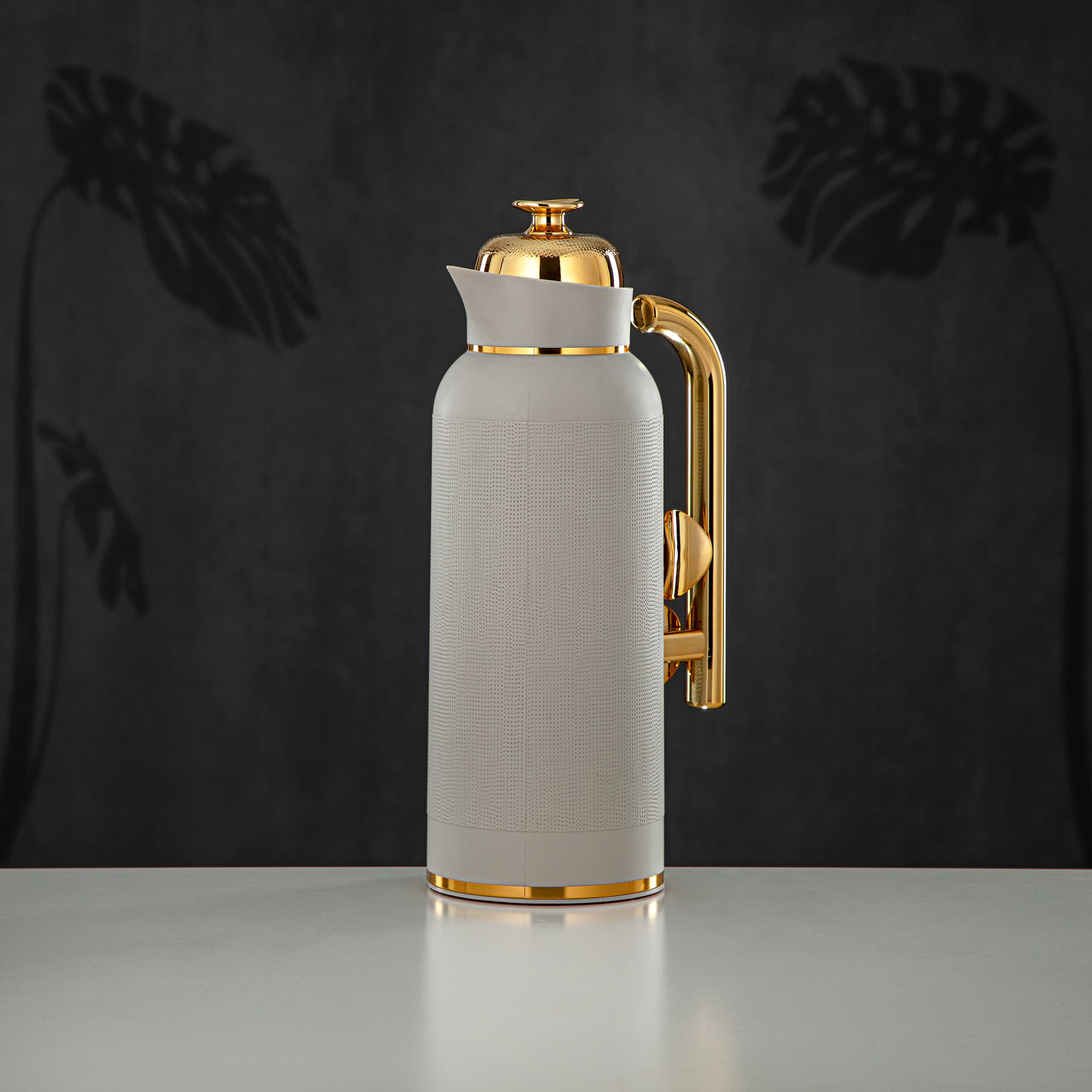 Almarjan Vacuum Flask Set, ABS, Push Button, 1L + 1L, Matt Grey & Gold (IZ-MLSGG) - Modern Elegance