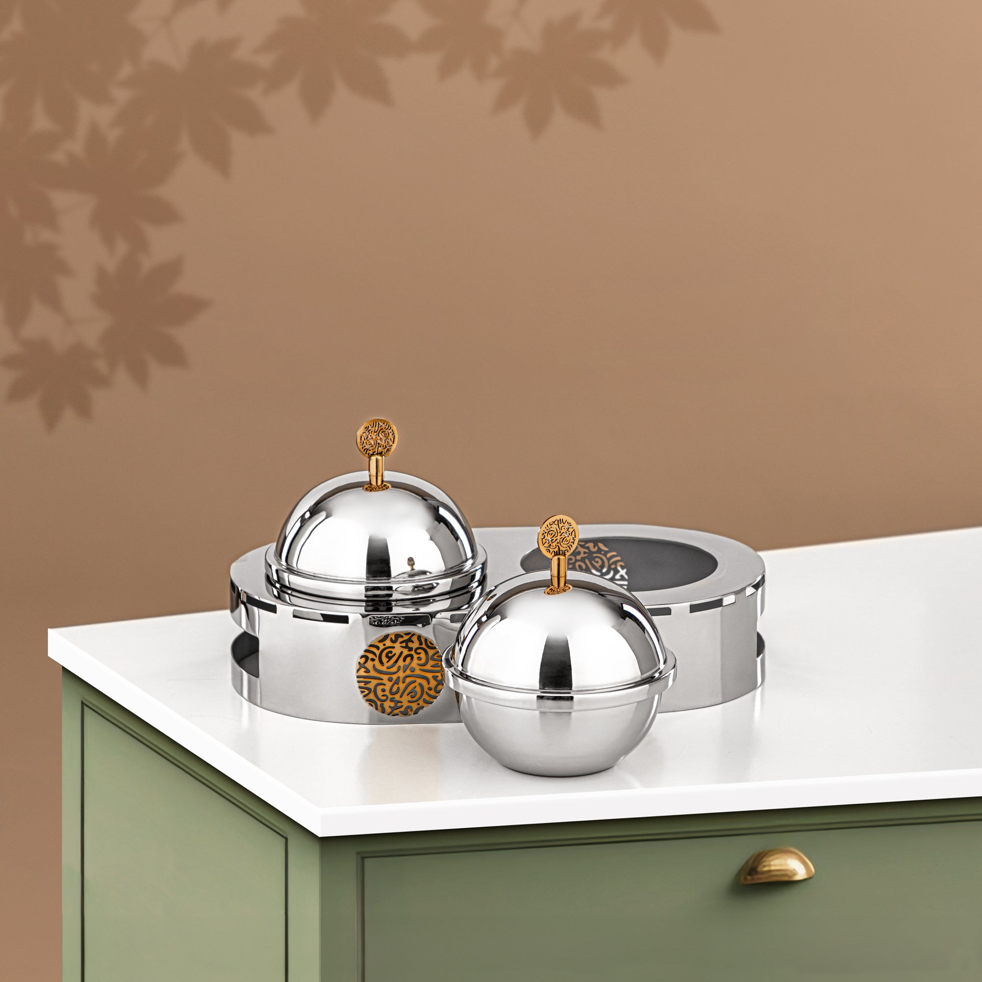 طقم حلوى ألمرجان 2 جزء ستانلس ستيل فضي وذهبي (MD-3021) - أدوات تقديم أنيقة