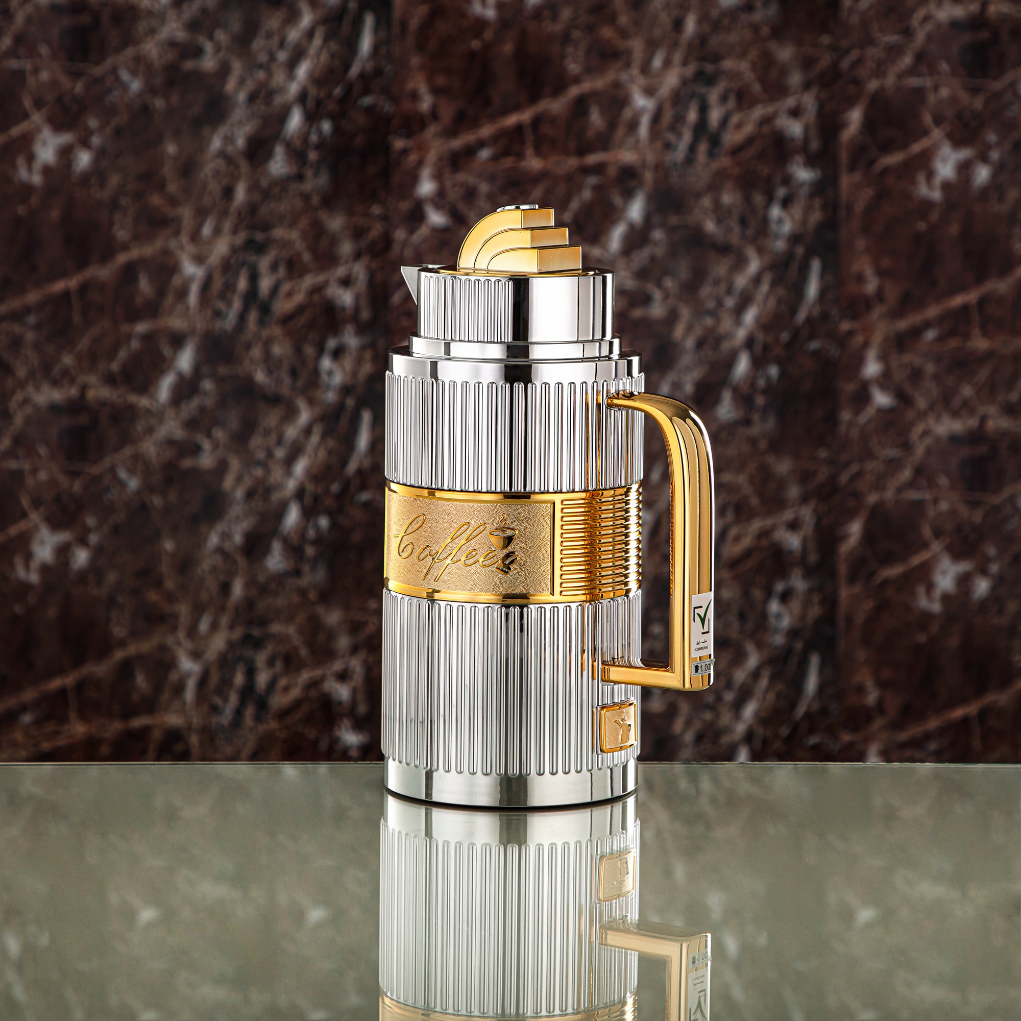 Almarjan Vacuum Flask Set, ABS, Push Button - 1L + 1L, Silver & Gold (OUD-SG) - Tea & Coffee