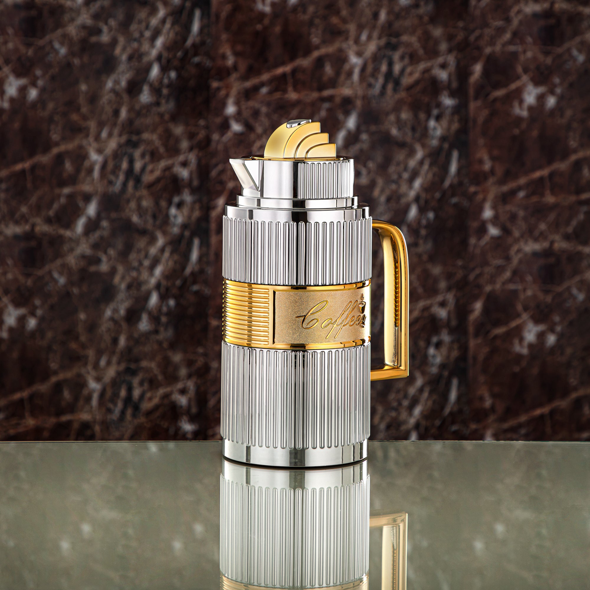 Almarjan Vacuum Flask Set, ABS, Push Button - 1L + 1L, Silver & Gold (OUD-SG) - Tea & Coffee