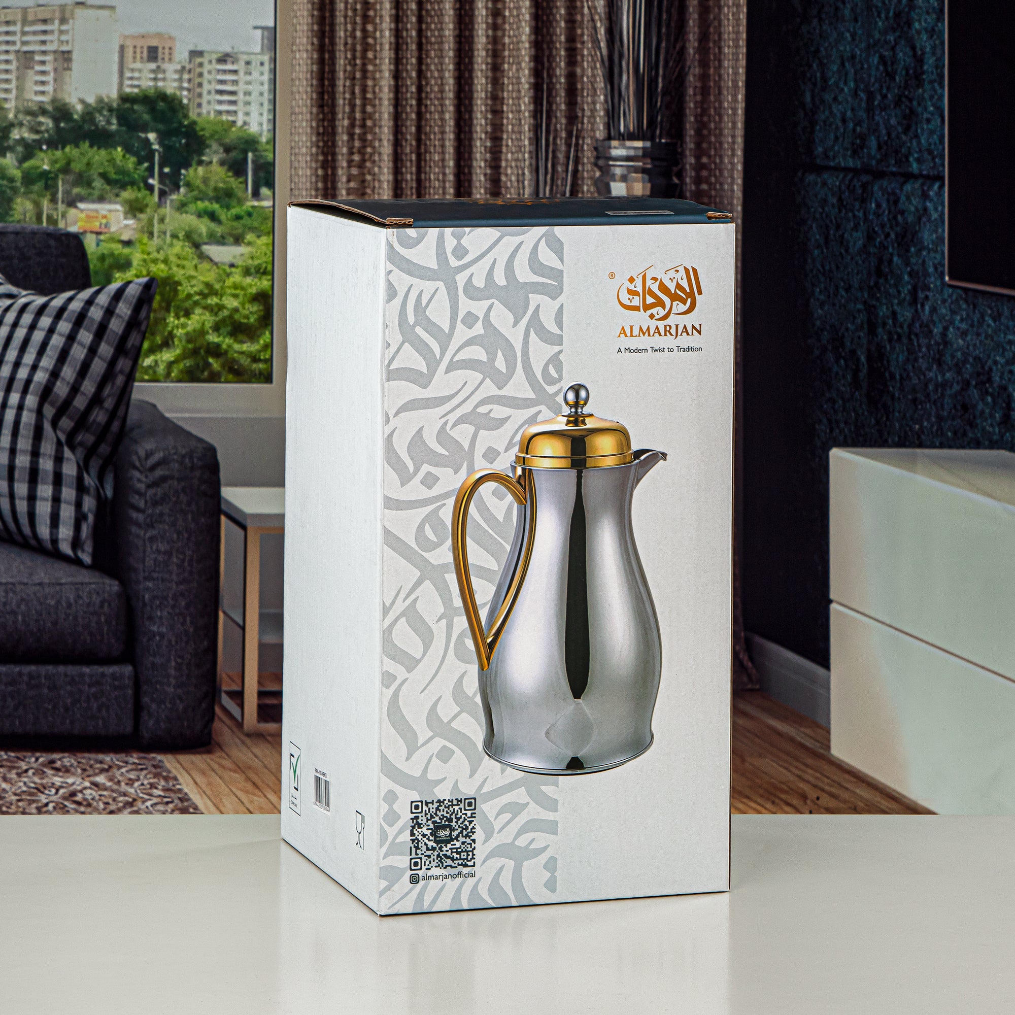 ترمس المرجان بجسم معدني وعبوة زجاجية سعة 1L بلون نيكل أسود وذهبي (RPA-100-NBKG) – مجموعة أناقة يومية