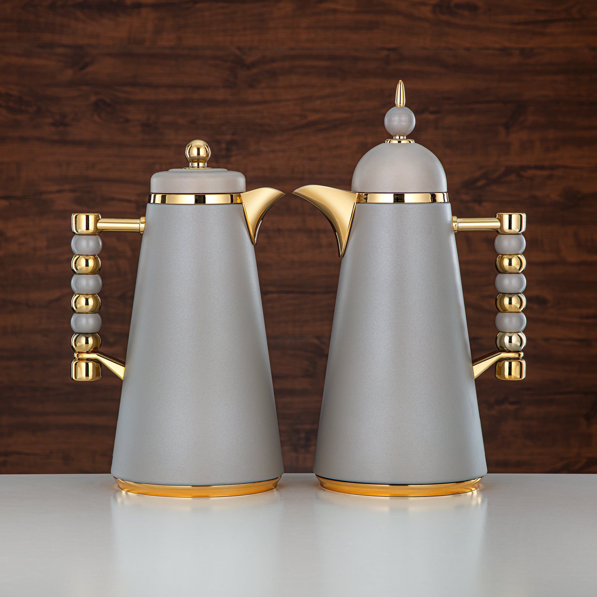 ألمرجان طقم ترامس زر ضغط 1 لتر + 1 لتر رمادي وذهبي (SJ42-BG) - زجاجة شاي وقهوة