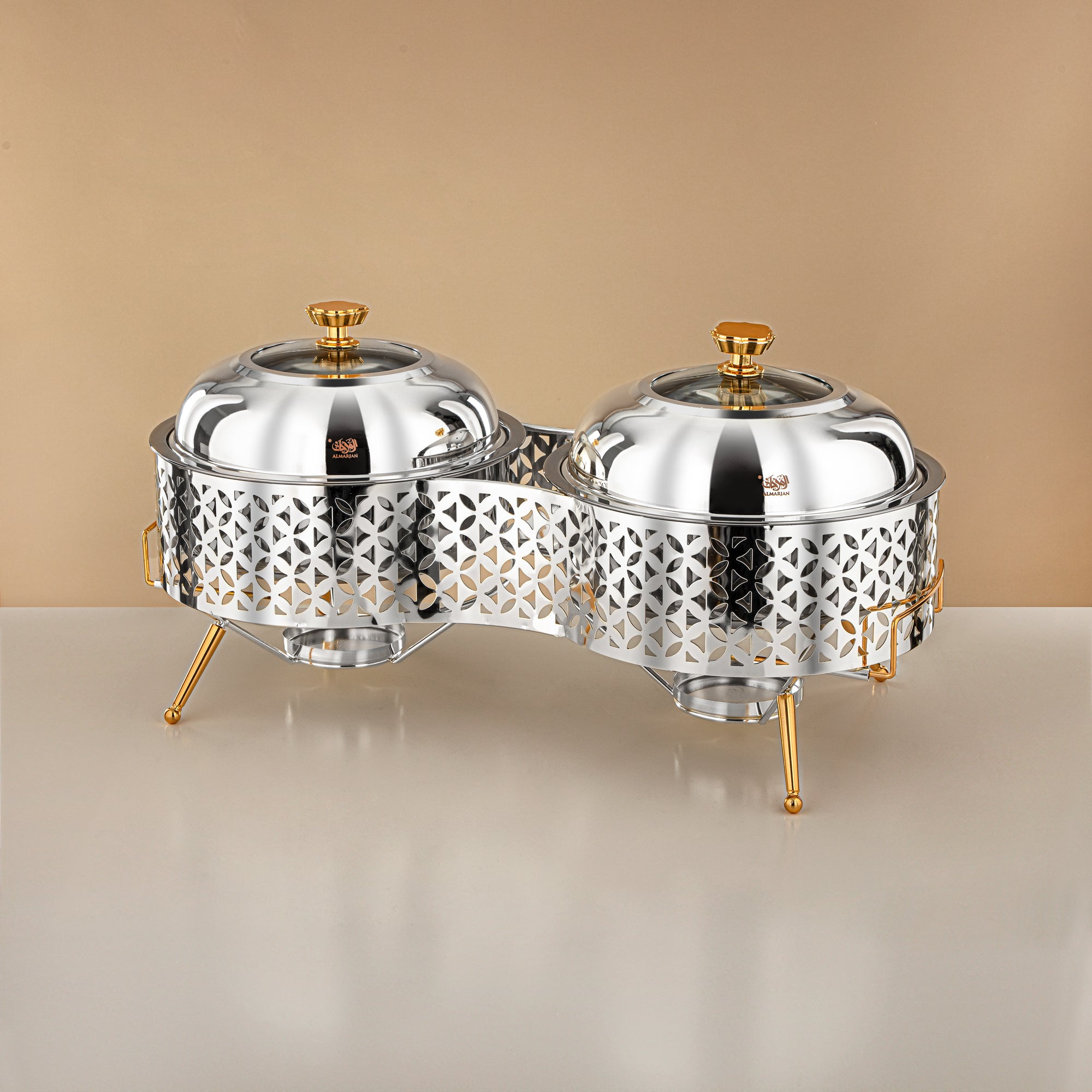 Almarjan Chafing Dish Double, Silver & Gold, 2000ML + 2000ML (STS0013316) Ramadan & Eid Buffets