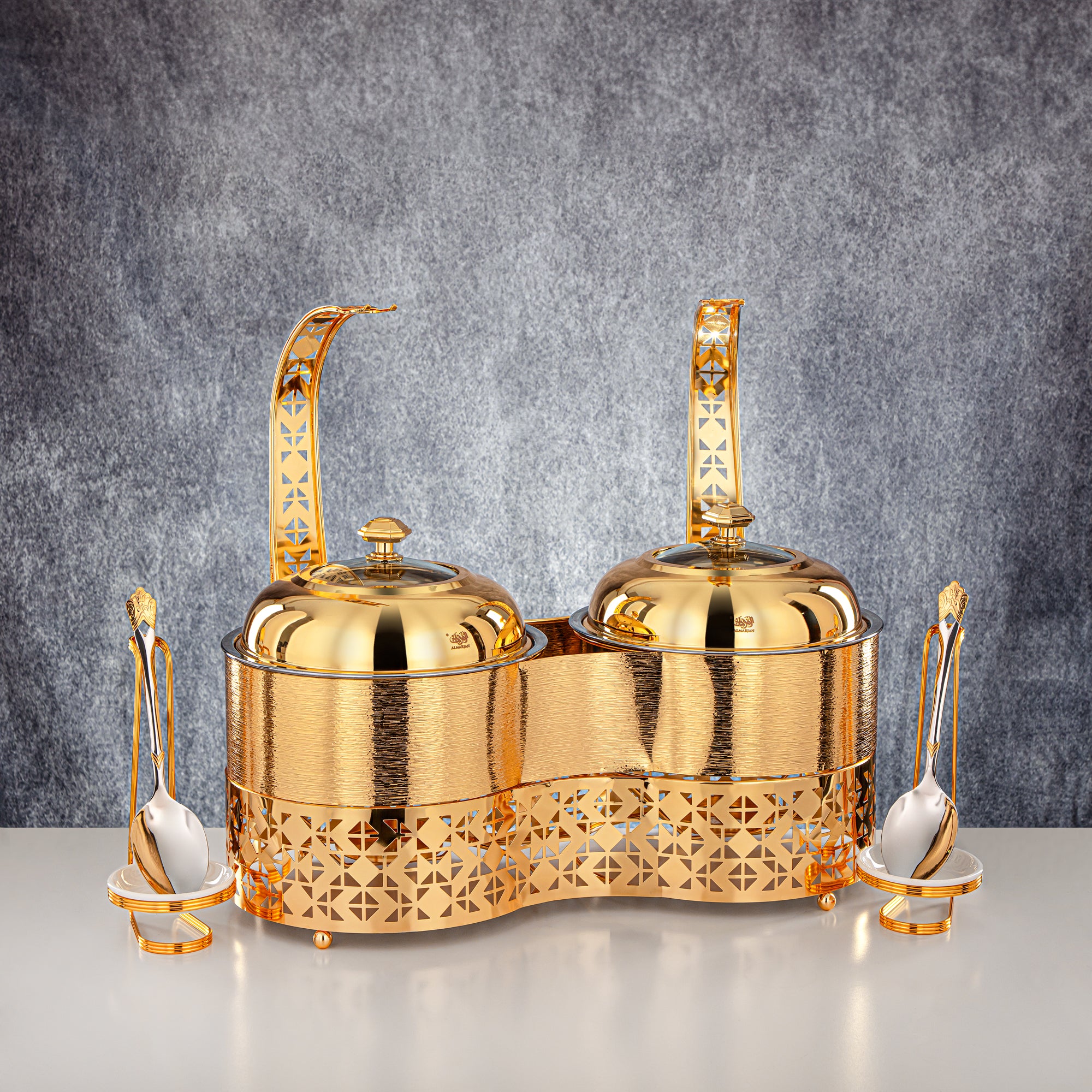 المرقجان 2000 مل + 2000 مل طبق تدفئة مزدوج ذهبي - STS0013344