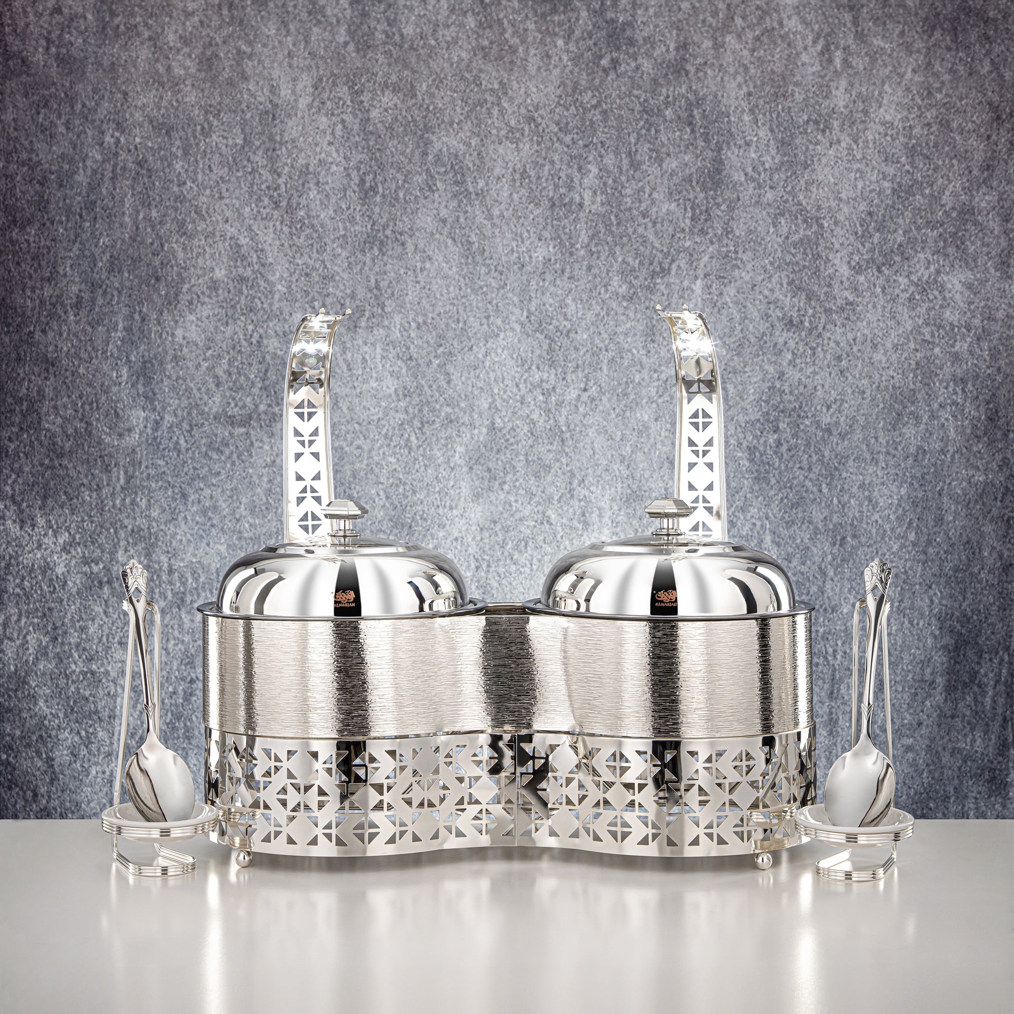 Almarjan 2000 ML + 2000 ML Double Chafing Dish Silver - STS0013345