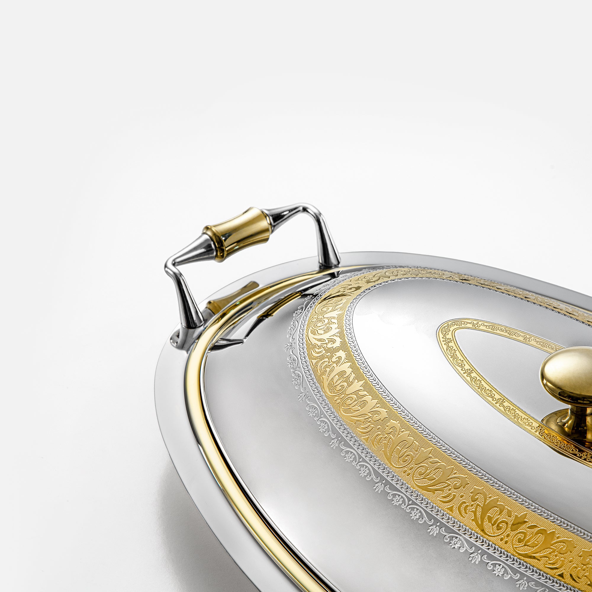 صينية تقديم بيضاوية المرجان مع غطاء 40 سم فضي وذهبي