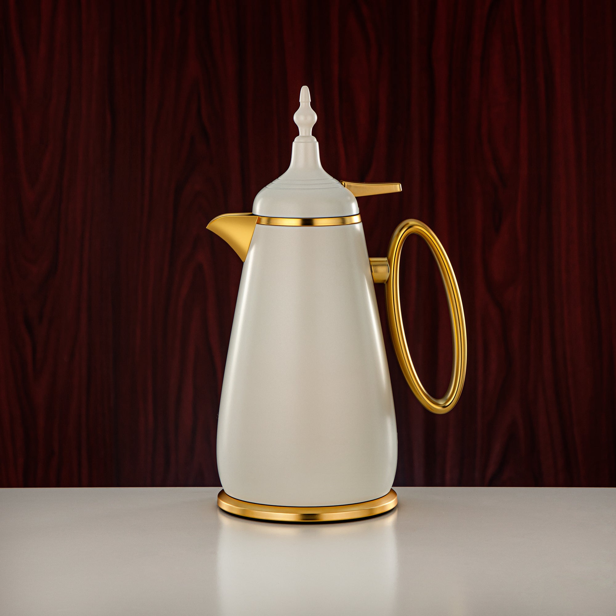 ألمرجان طقم ترامس زر ضغط ABS أبيض مطفي وذهبي مطفي 0.7 لتر + 1 لتر (UOP-A0700/B1000Q330YZE22) - كلاسيكي ترمس