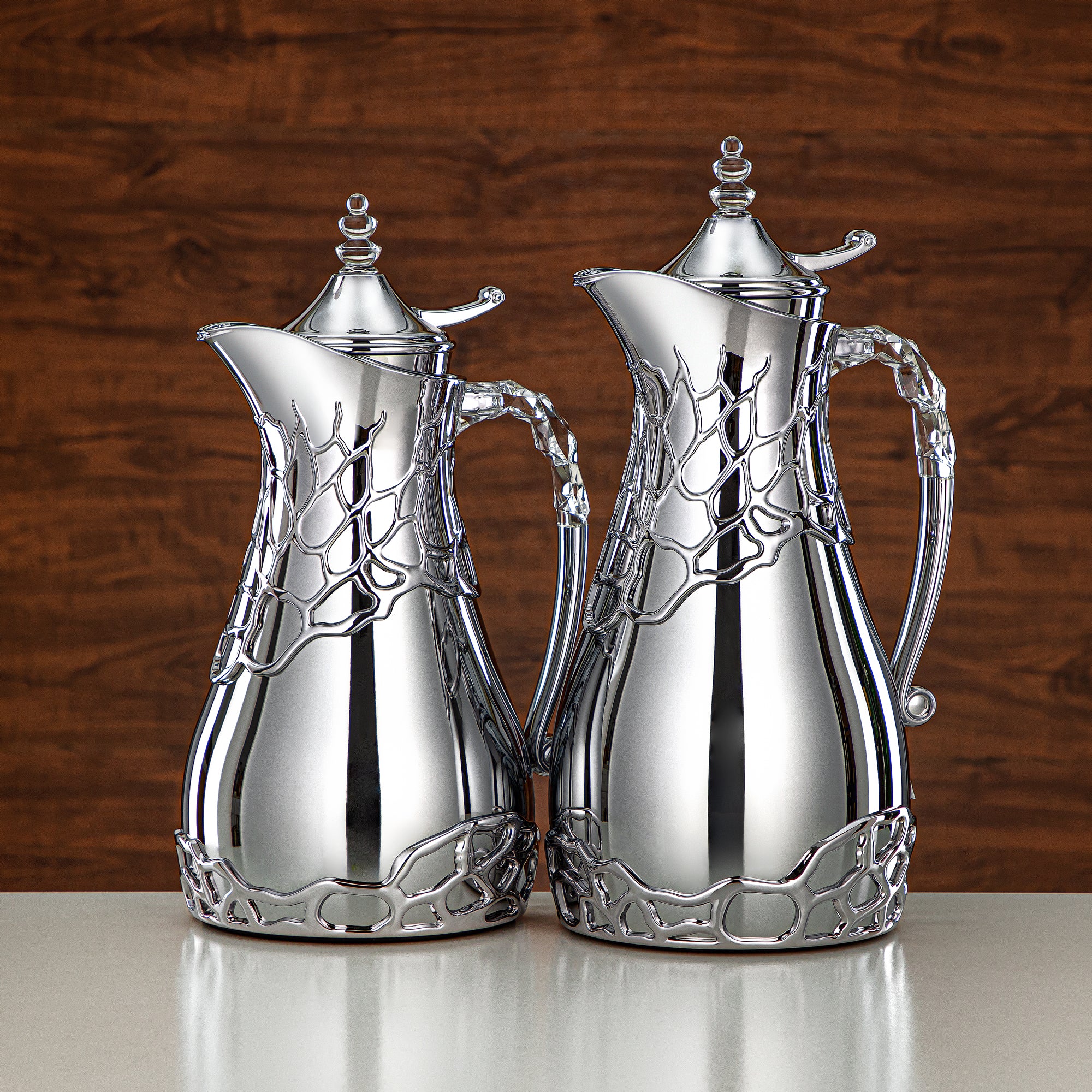 Almarjan Vacuum Flask Set Metal Body 0.7L & 1L ABS & Acrylic Handle (VBC-0700/1000 C) – Full Silver Tea & Coffee Serving