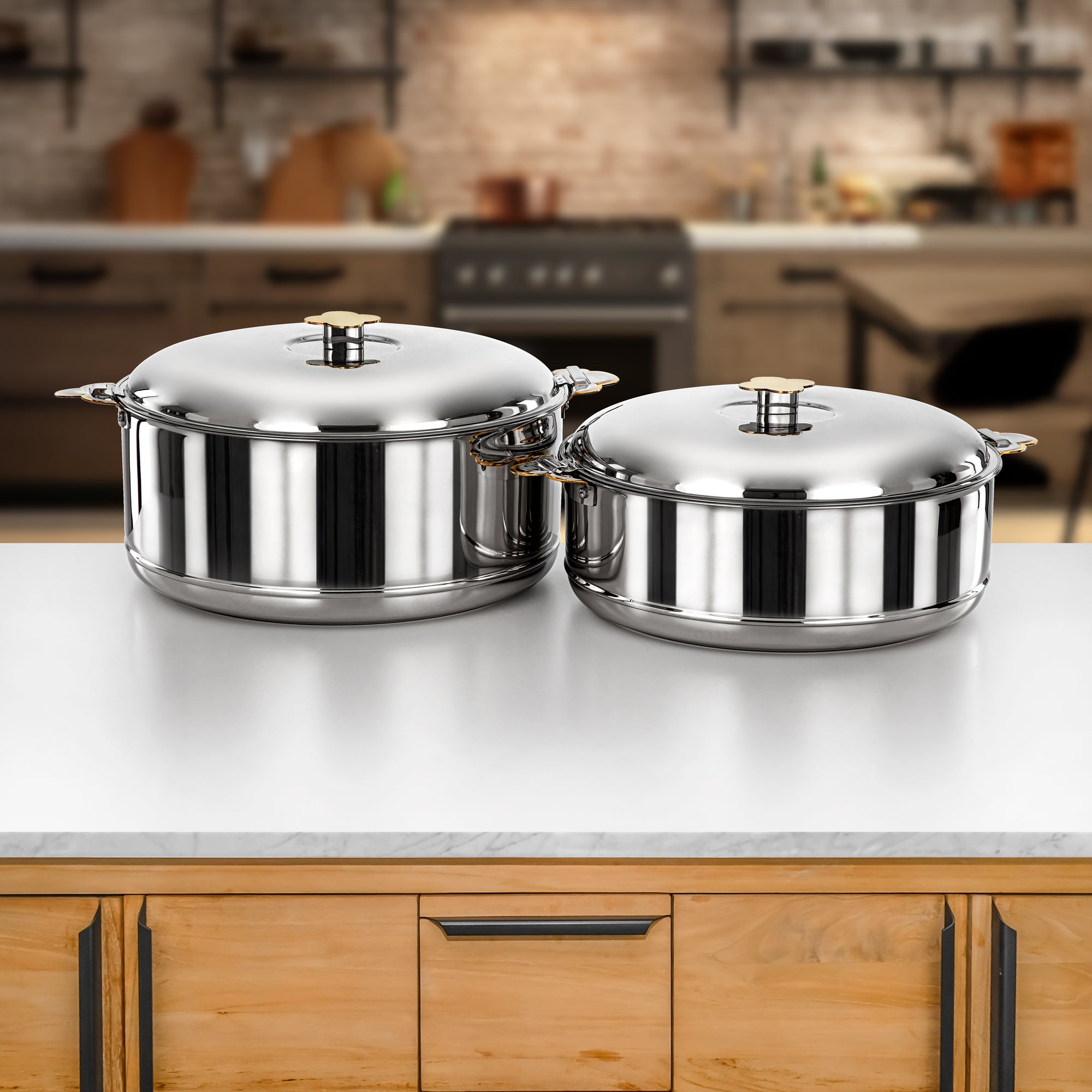 طقم حرارات المرجان ستانلس ستيل فضي وذهبي قطعتان (H25PG1) – مجموعة فيدا | تقديم بسعة كبيرة لرمضان والتجمعات