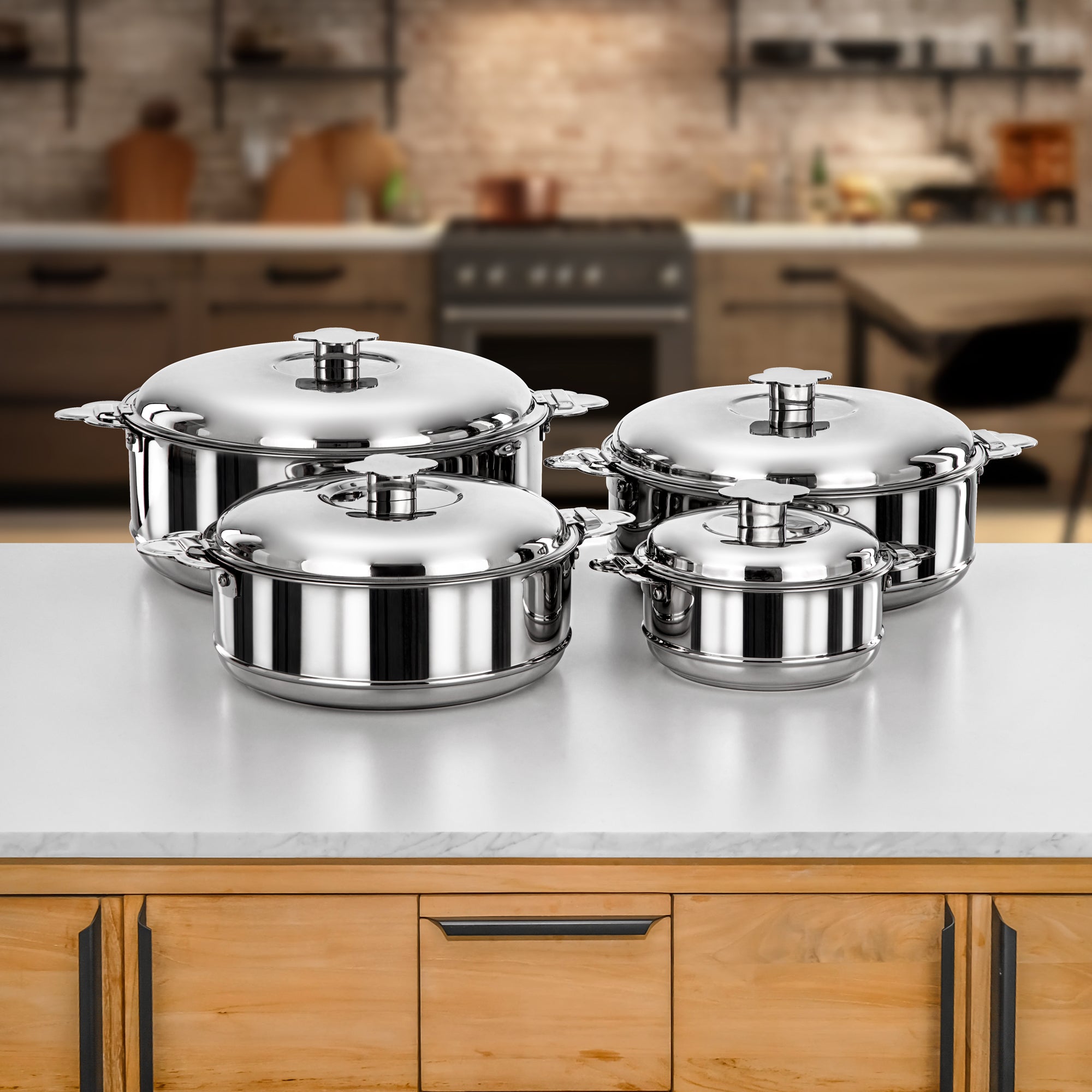 طقم حرارات المرجان ستانلس ستيل فضي 1000/2500/3500/5000ML ٤ قطع (H25P1-SET) – مجموعة VIDA لجمعات رمضان