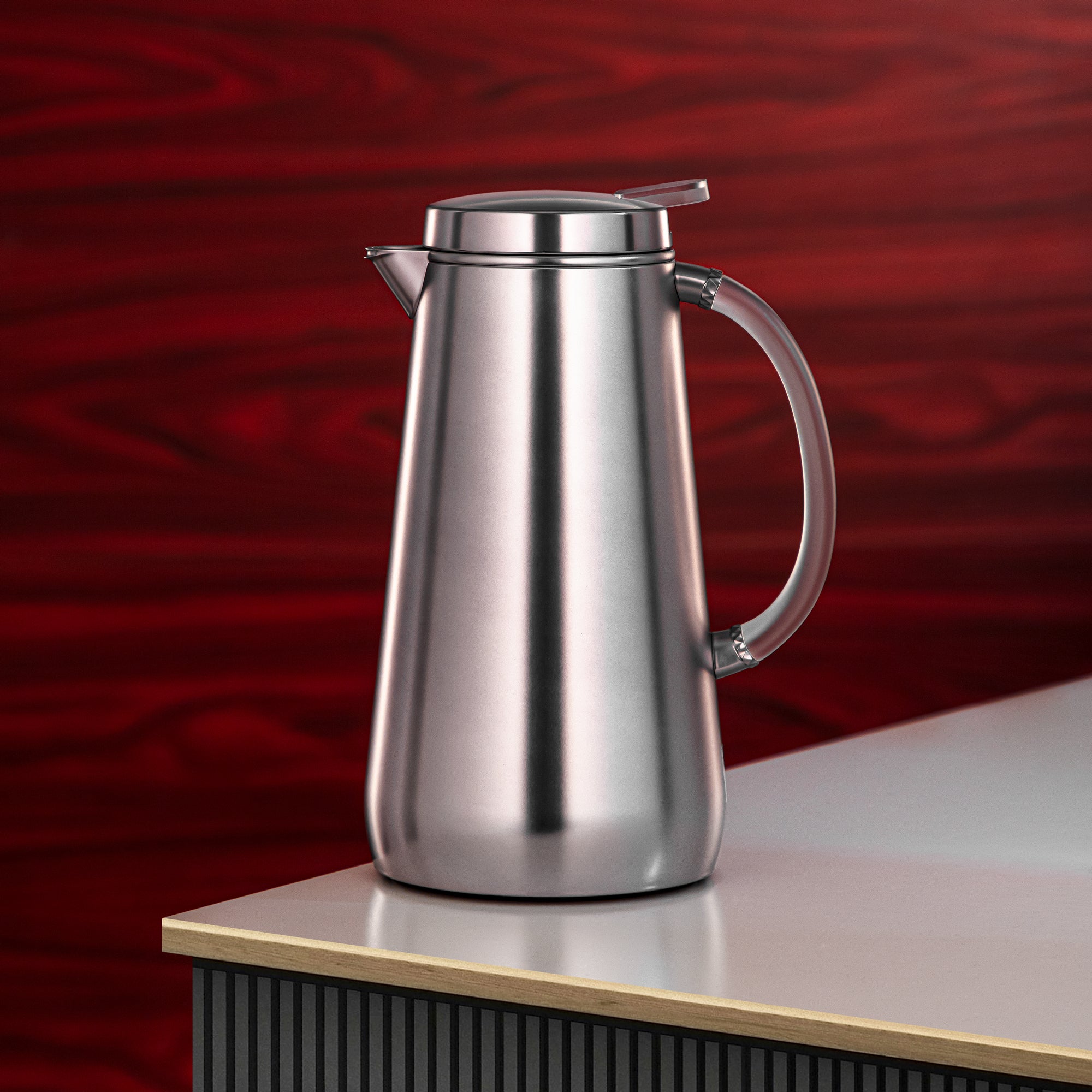 المرجان ترمس Metal 1 Liter Matt Silver with Frost Handle (VOP-1000 E23Y15) – Elegant Serving | Ramadan & Gatherings