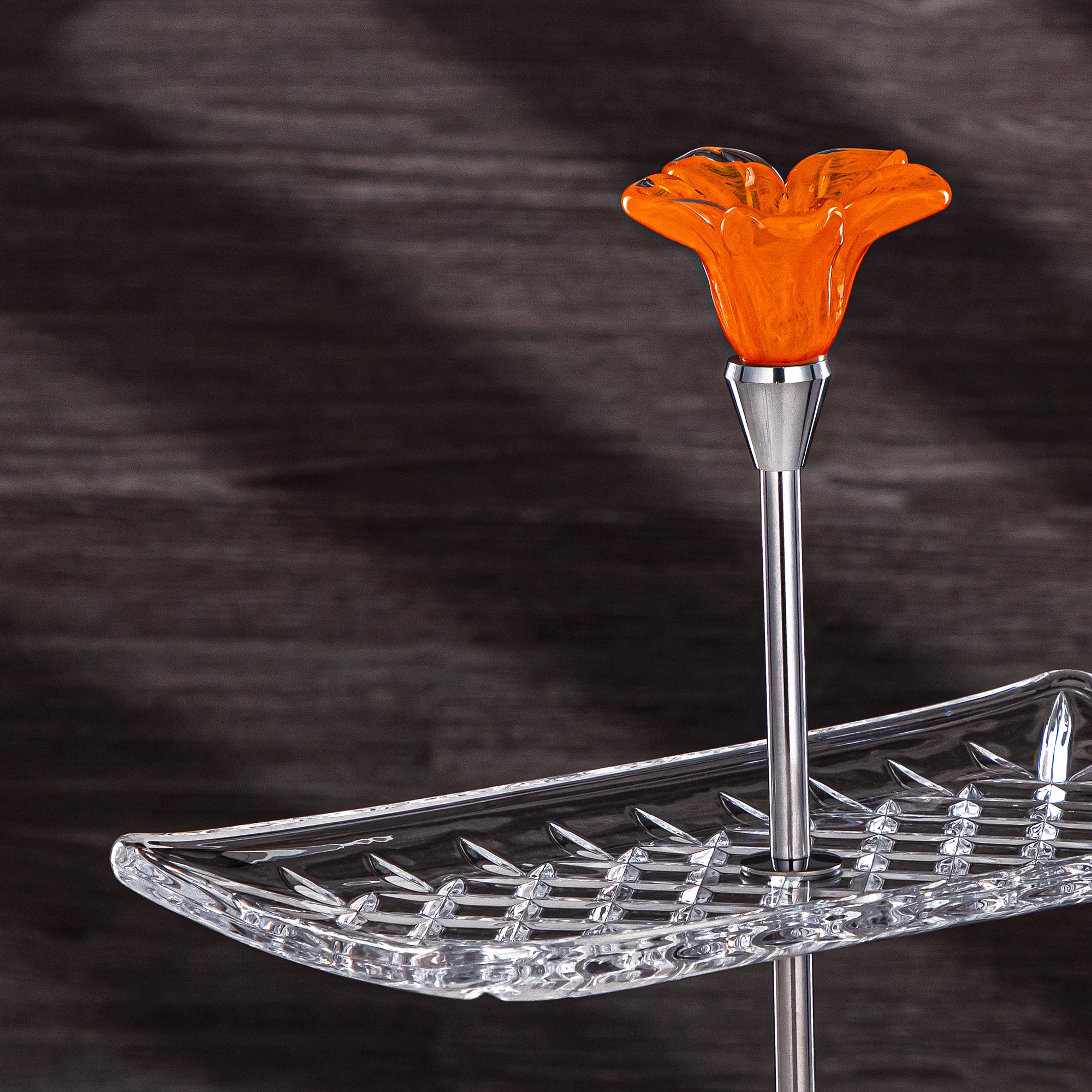 Almarjan Serveware Glass 2-Tier Rectangle Clear with Orange Flower