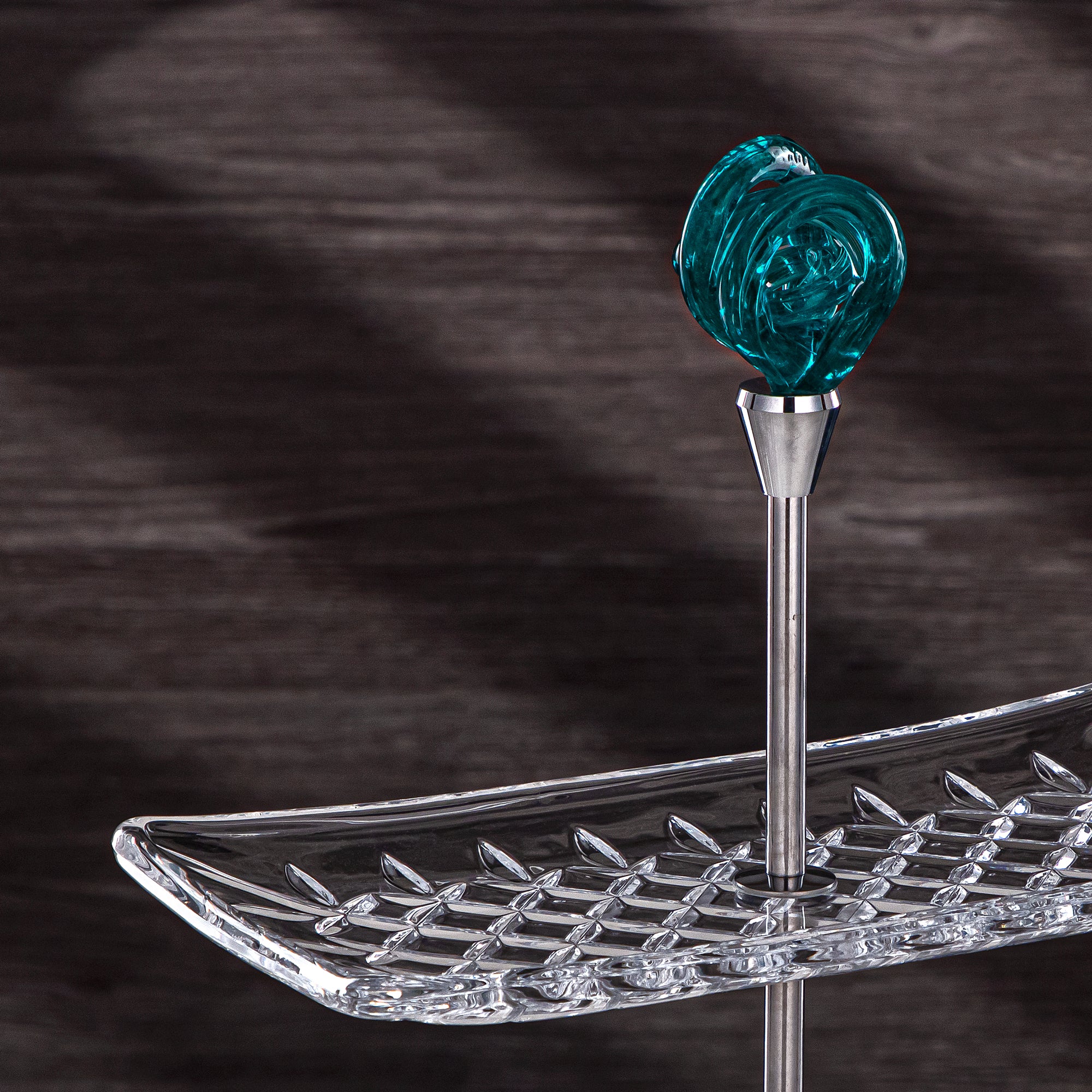 المرجان طقم تقديم زجاجي مستويين مستطيل شفاف مع عقدة فيروزي