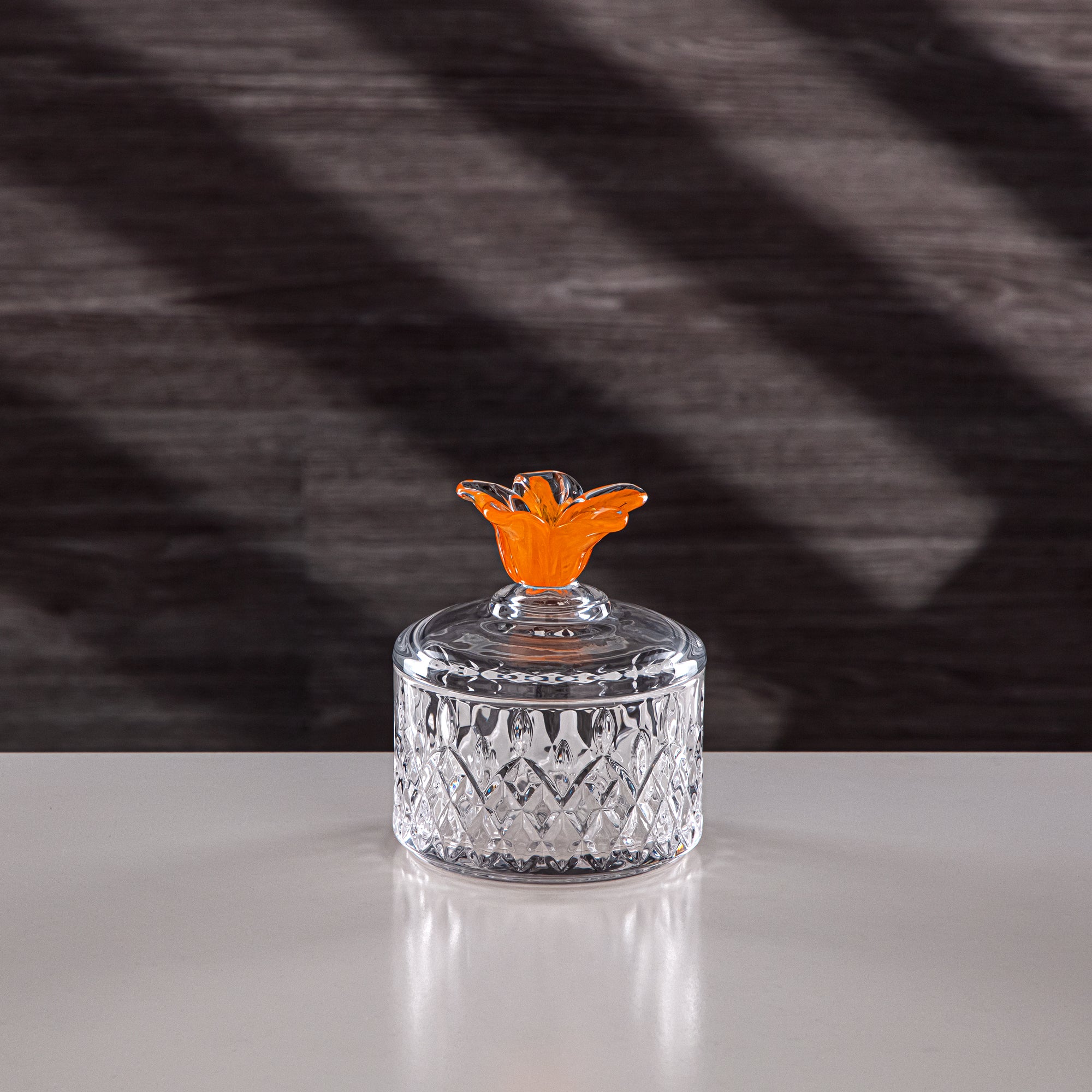 Almarjan Sugar Bowl 10.5 cm Glass Clear with Orange Flower