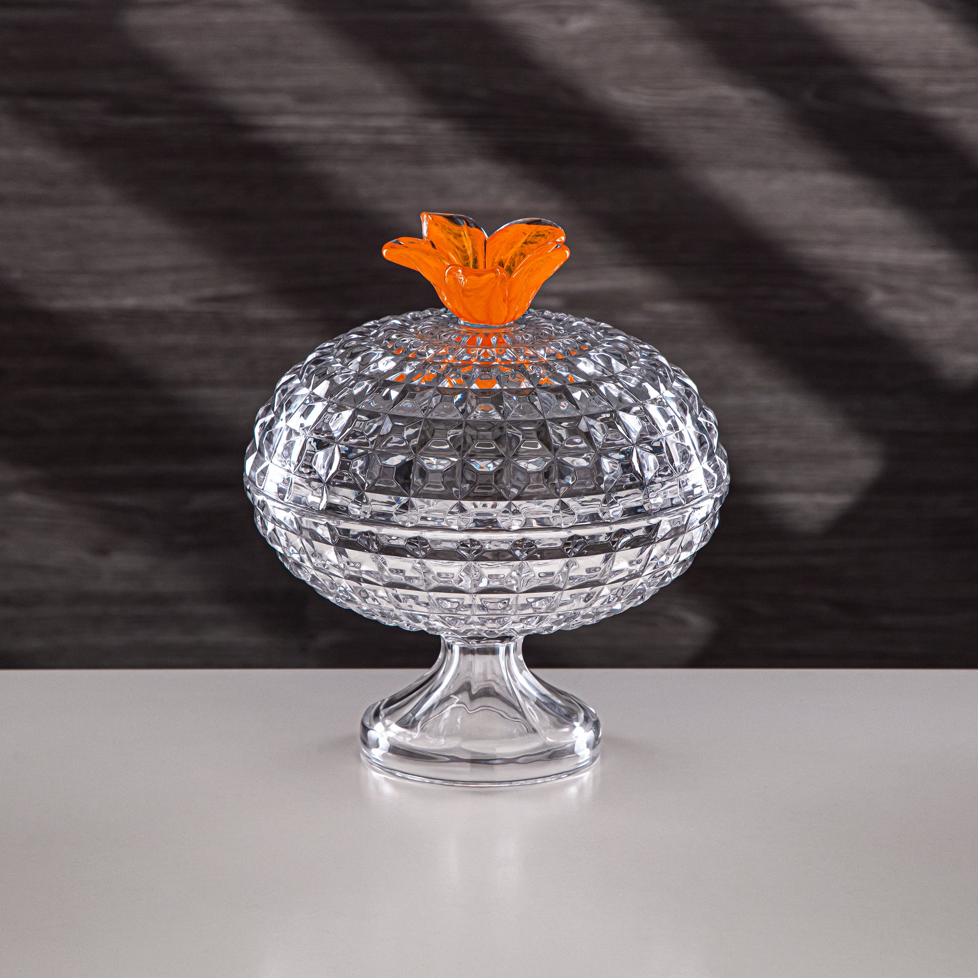 Almarjan Candy Bowl 20cm Glass Clear with Orange Flower