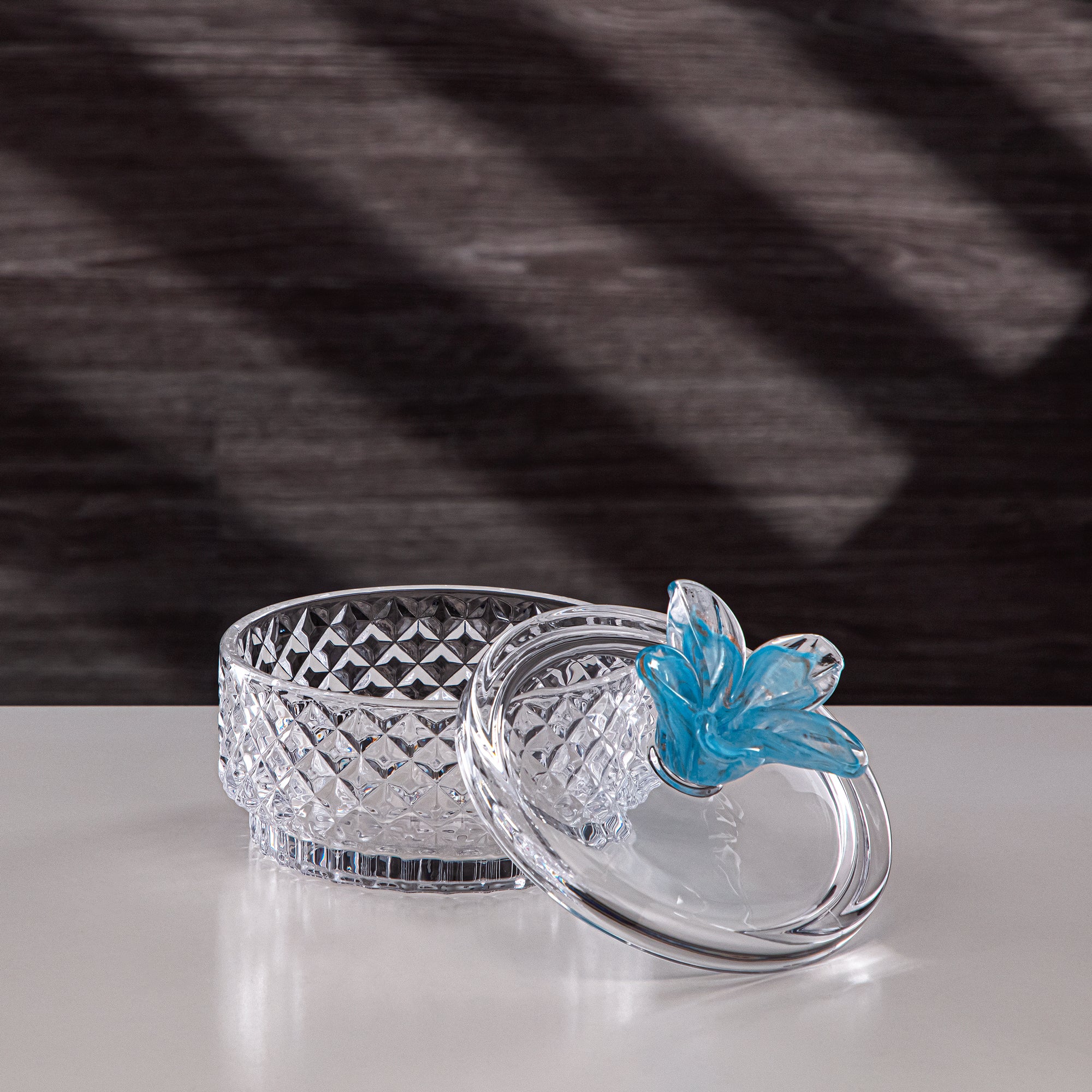 Almarjan Candy Bowl 15cm Glass Clear with Blue Flower