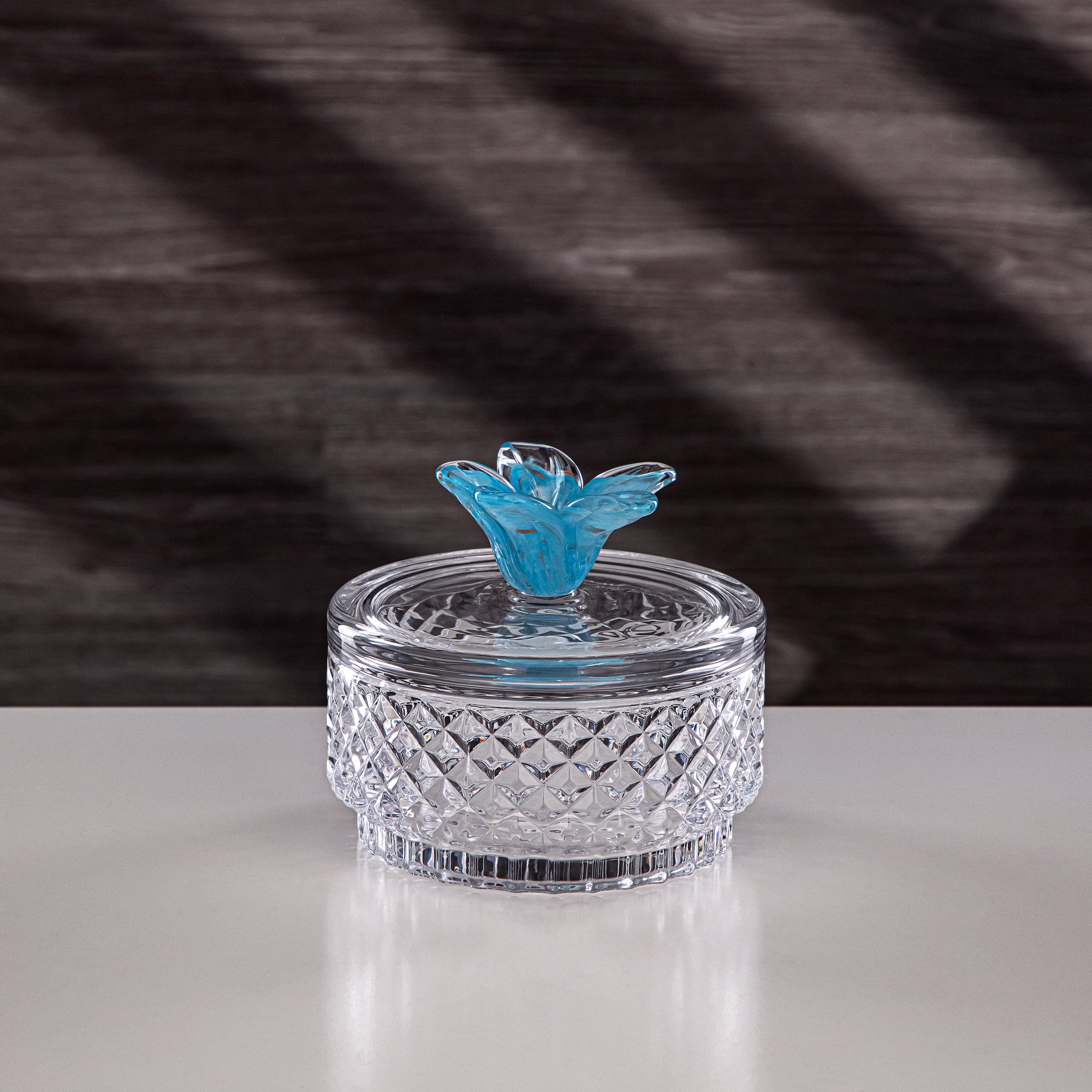 Almarjan Candy Bowl 15cm Glass Clear with Blue Flower
