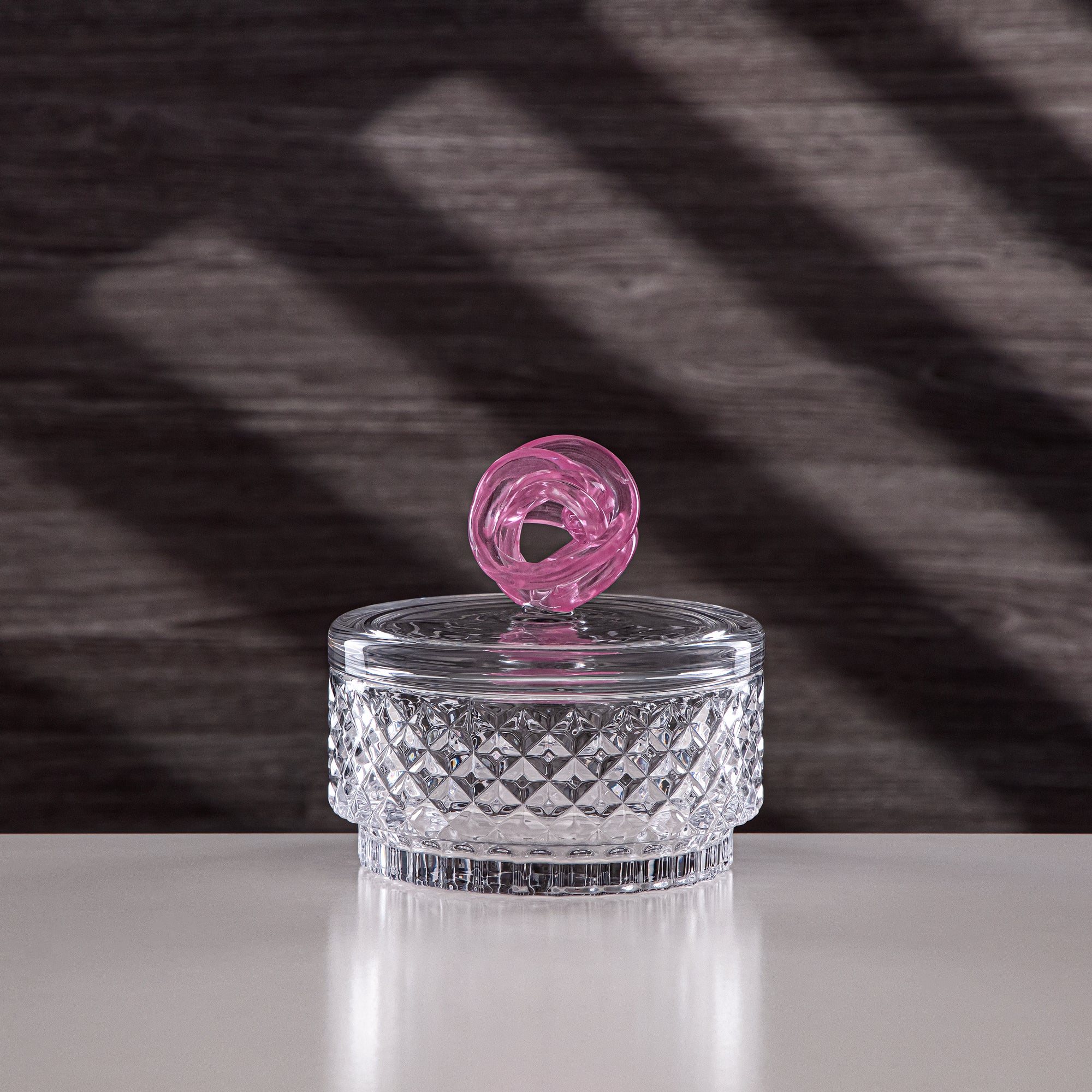 Almarjan Candy Bowl 15cm Glass Clear with Pink Knot
