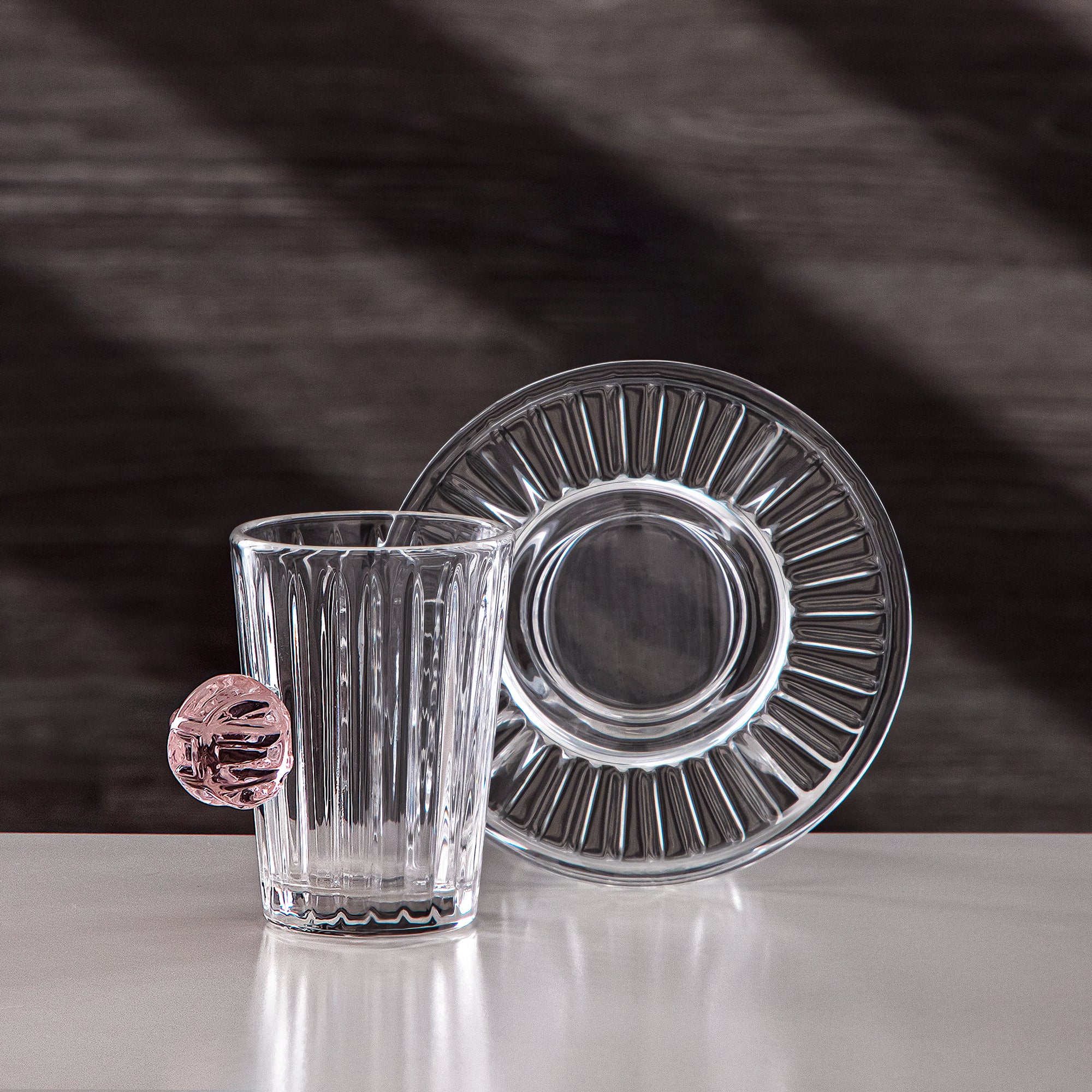 Almarjan Tea Cup & Saucer Clear with Pink Knot