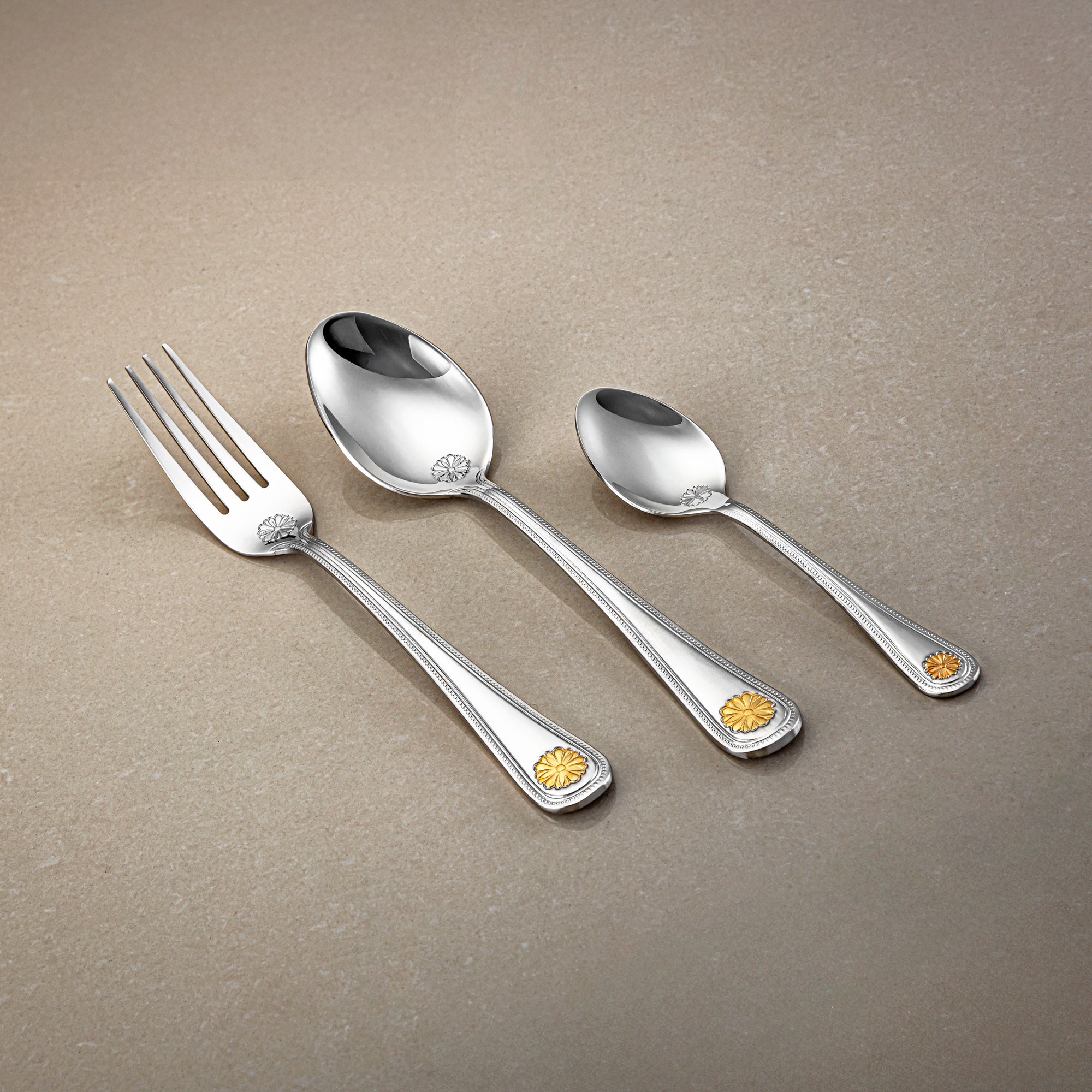 Almarjan Cutlery Set 36 Pieces, Stainless Steel, With Stand, Silver & Gold (CUT0010356) Elegant Cutlery Set