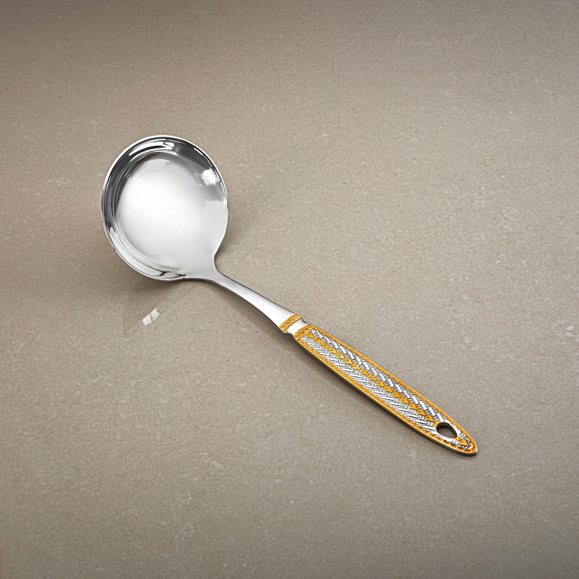 Almarjan Small Soup Ladle, Stainless Steel, Silver & Gold (CUT0010480) Elegant Flatware